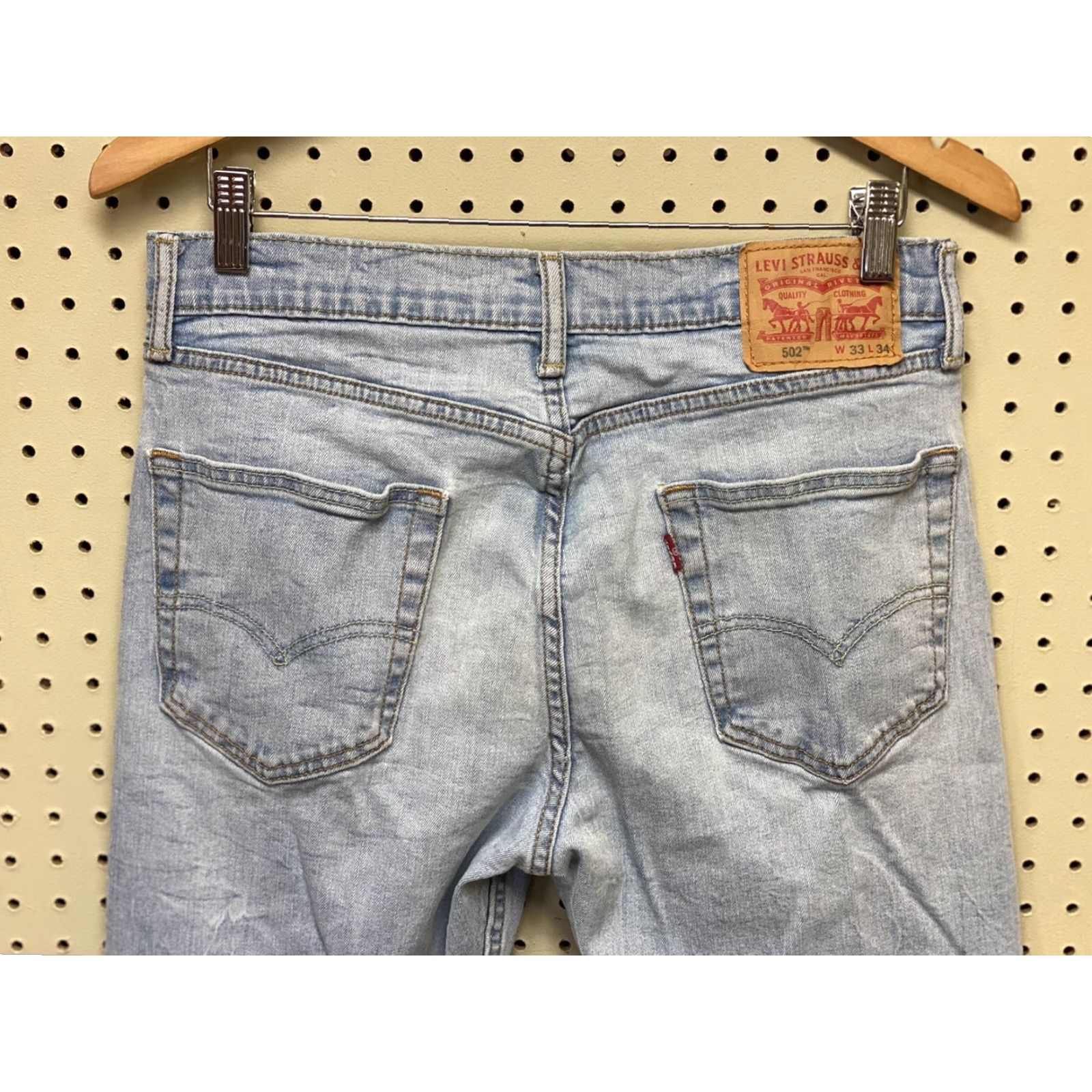 Levi's Levi's Mens 502 Denim Jeans Light Wash Regular Taper Fit 32x33 Tagged 33x34 Blue Cotton Zip Button Vintage No Mens Size US 33 - 3 Thumbnail