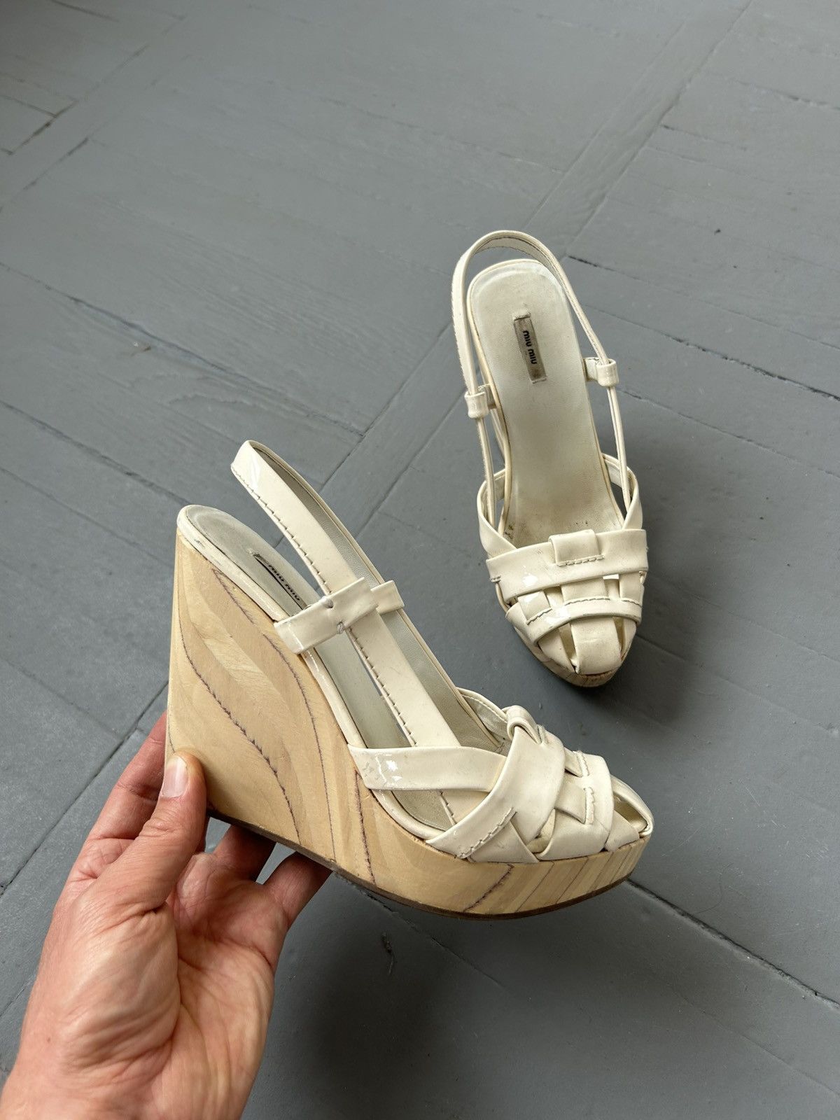 Miu Miu Miu Miu leather wooden platform sandals shoes Size US 6 / IT 36 - 1 Thumbnail