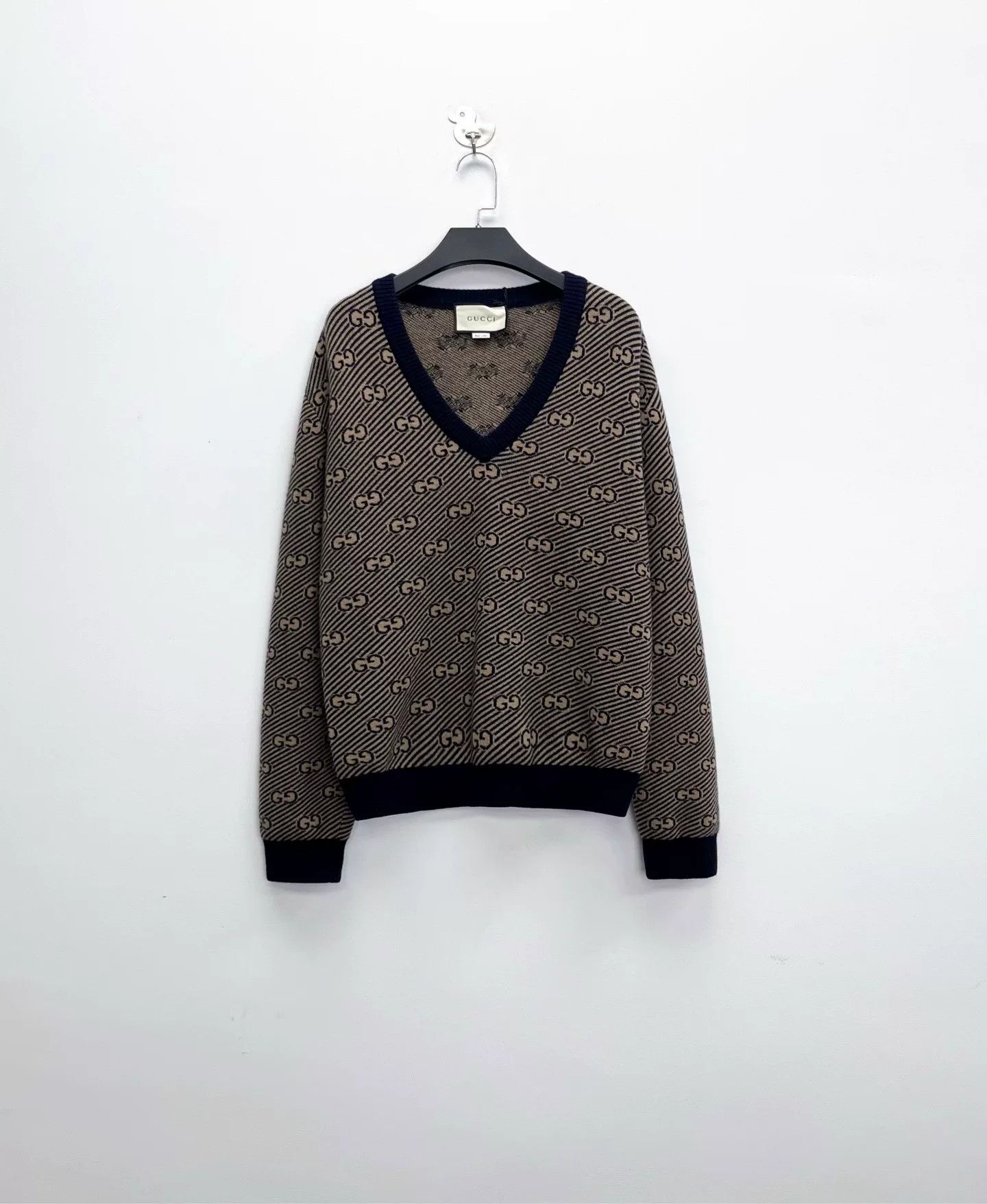 Gucci Gucci Camel Striped Double G Monogram Knit Sweater Size US M / EU 48-50 / 2 - 1 Thumbnail