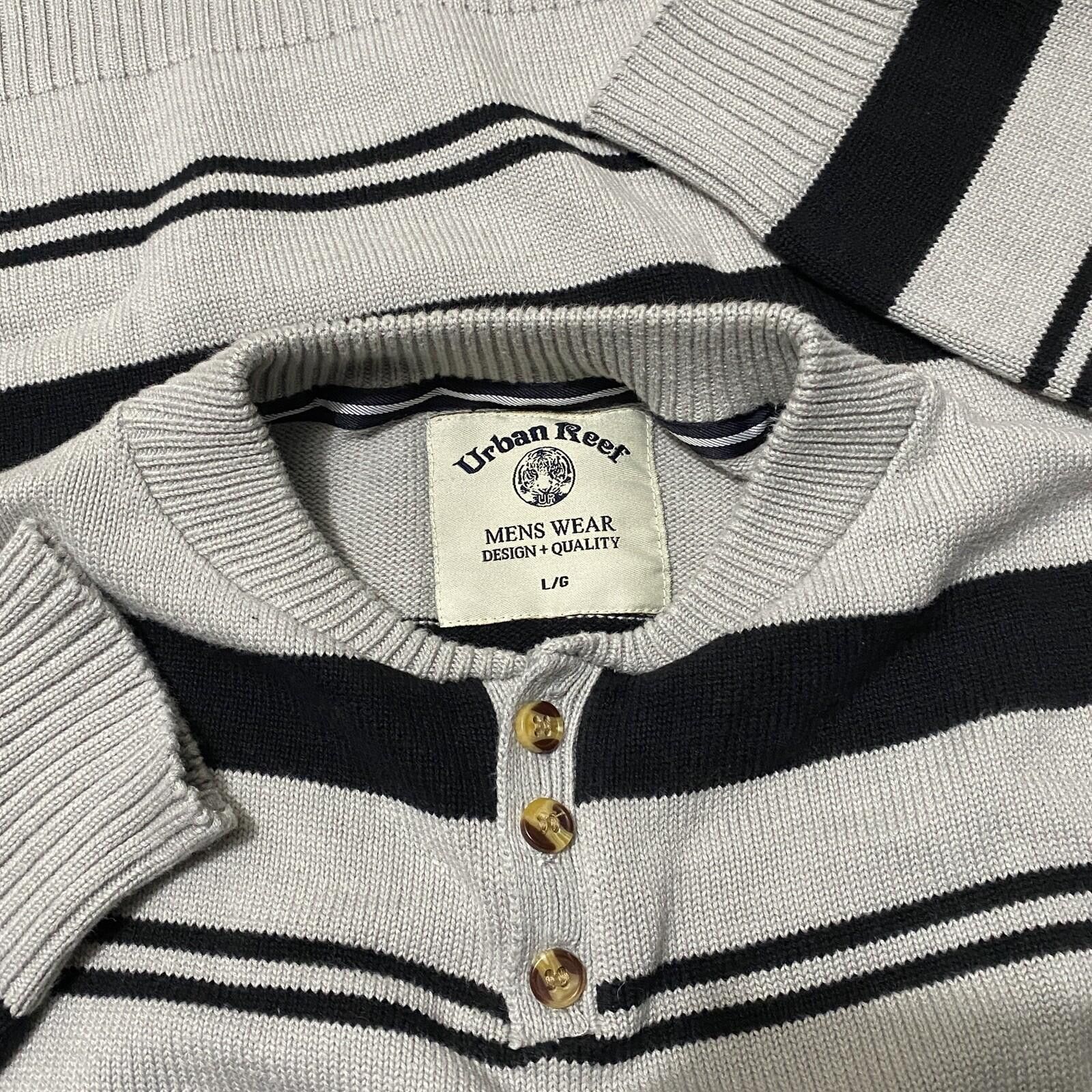 Other Urban Reef Mens L Knit Sweater Large Grey Striped Henley Size US L / EU 52-54 / 3 - 3 Thumbnail