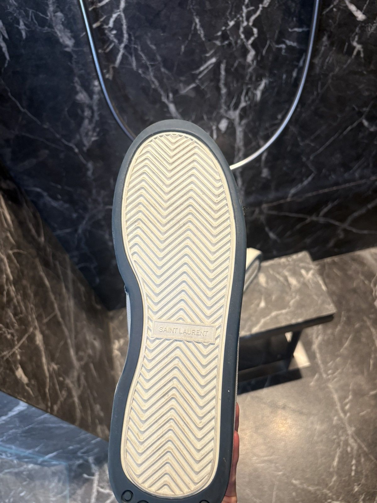 Saint Laurent Paris Saint Laurent Off-White & Blue SL24 High-Top Sneakers Size US 13 / EU 46 - 8 Thumbnail