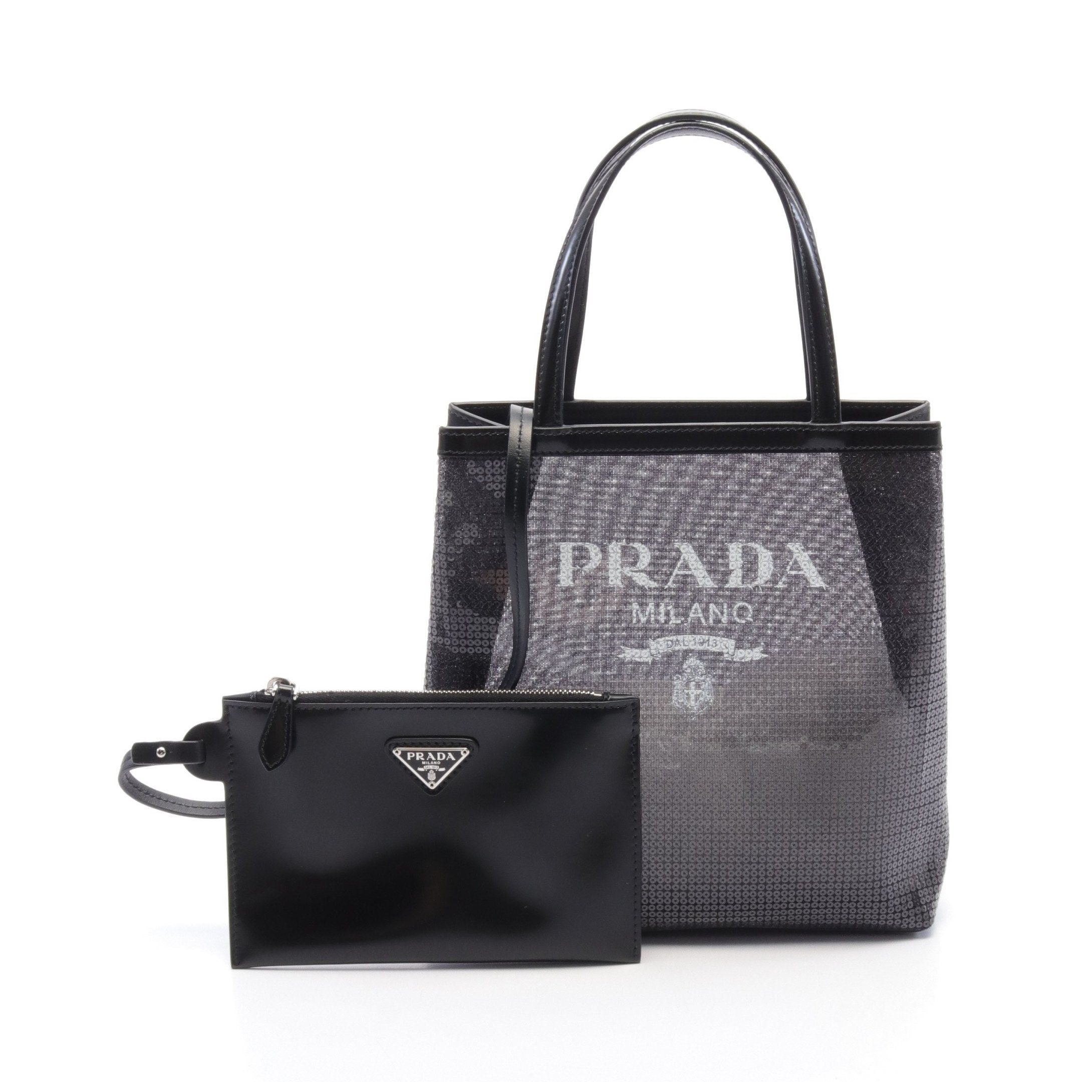 Prada Prada Handbag Logo Print Sequin Leather Black Size ONE SIZE - 1 Thumbnail
