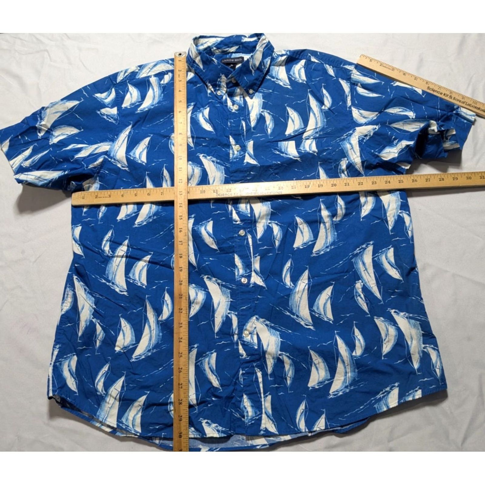 Lands' End Lands' End Blue SAIL BOAT AOP Shirt - Men XL 17-17.5 Traditional Fit Size US XL / EU 56 / 4 - 7 Thumbnail