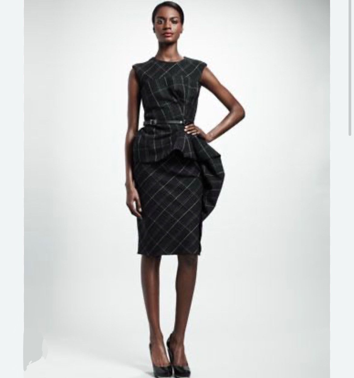Lanvin Lanvin 2013 Hiver Trompe l’Oeil Check Assymetric Grey Dress Size S / US 4 / IT 40 - 5 Thumbnail