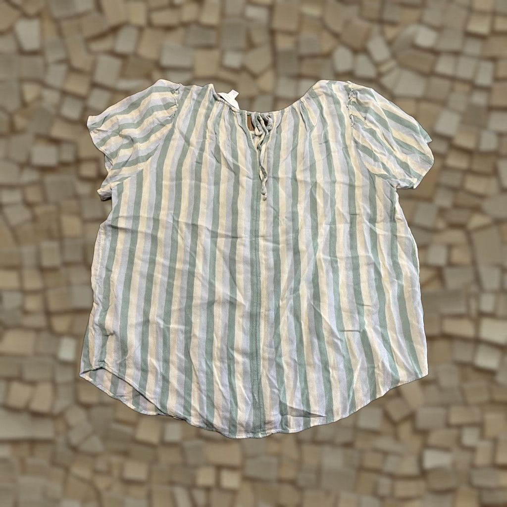 Vintage LC Lauren Conrad Shirt Women's Size Large Blue Cream Striped T-Shirt Casual Modern Basic Size L / US 10 / IT 46 - 1 Thumbnail