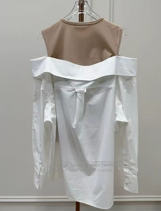 Valentino Valentino Color-blocked white off-the-shoulder shirt Size S / US 4 / IT 40 - 2 Thumbnail