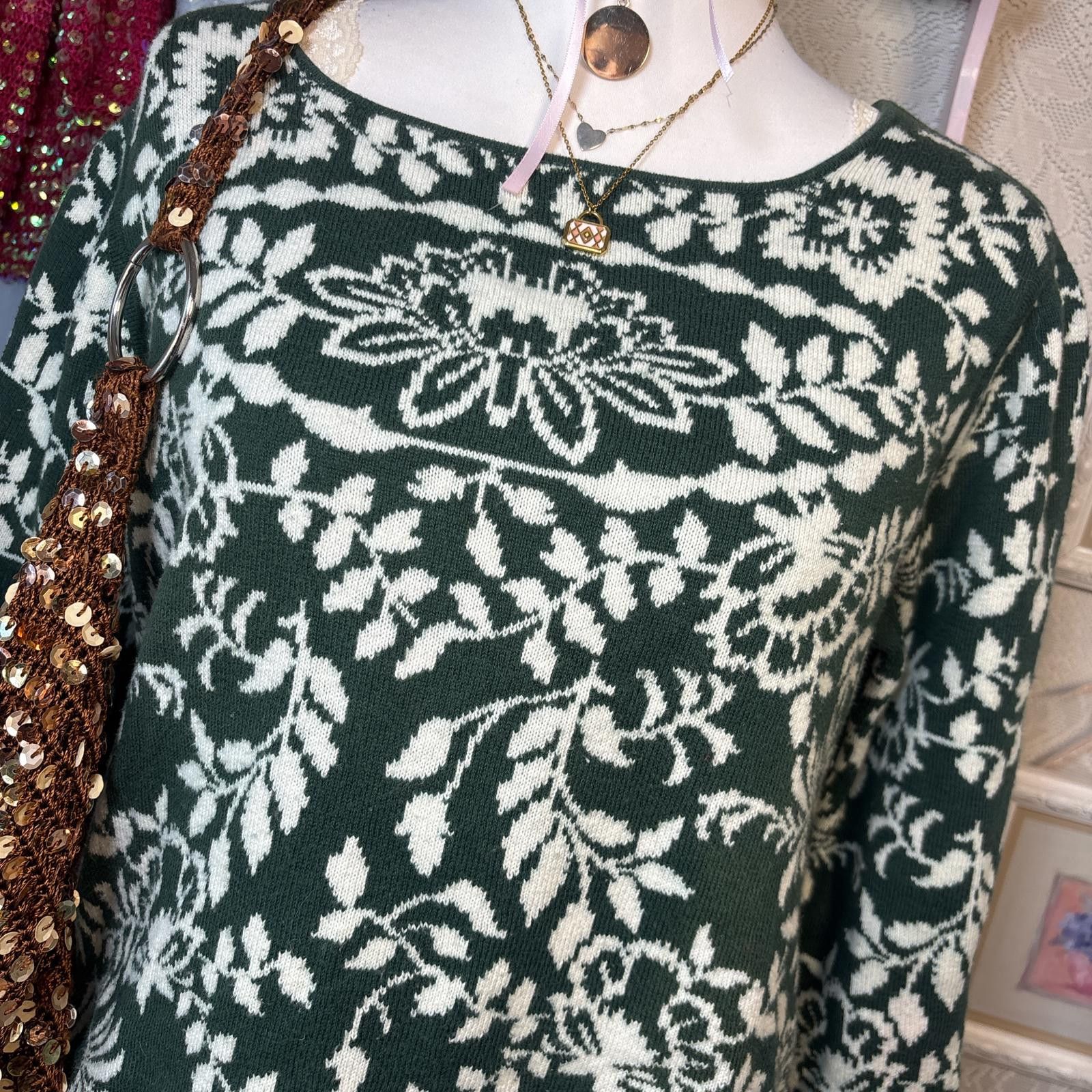 Orvis vintage cozy soft green floral sweater Size S / US 4 / IT 40 - 3 Thumbnail