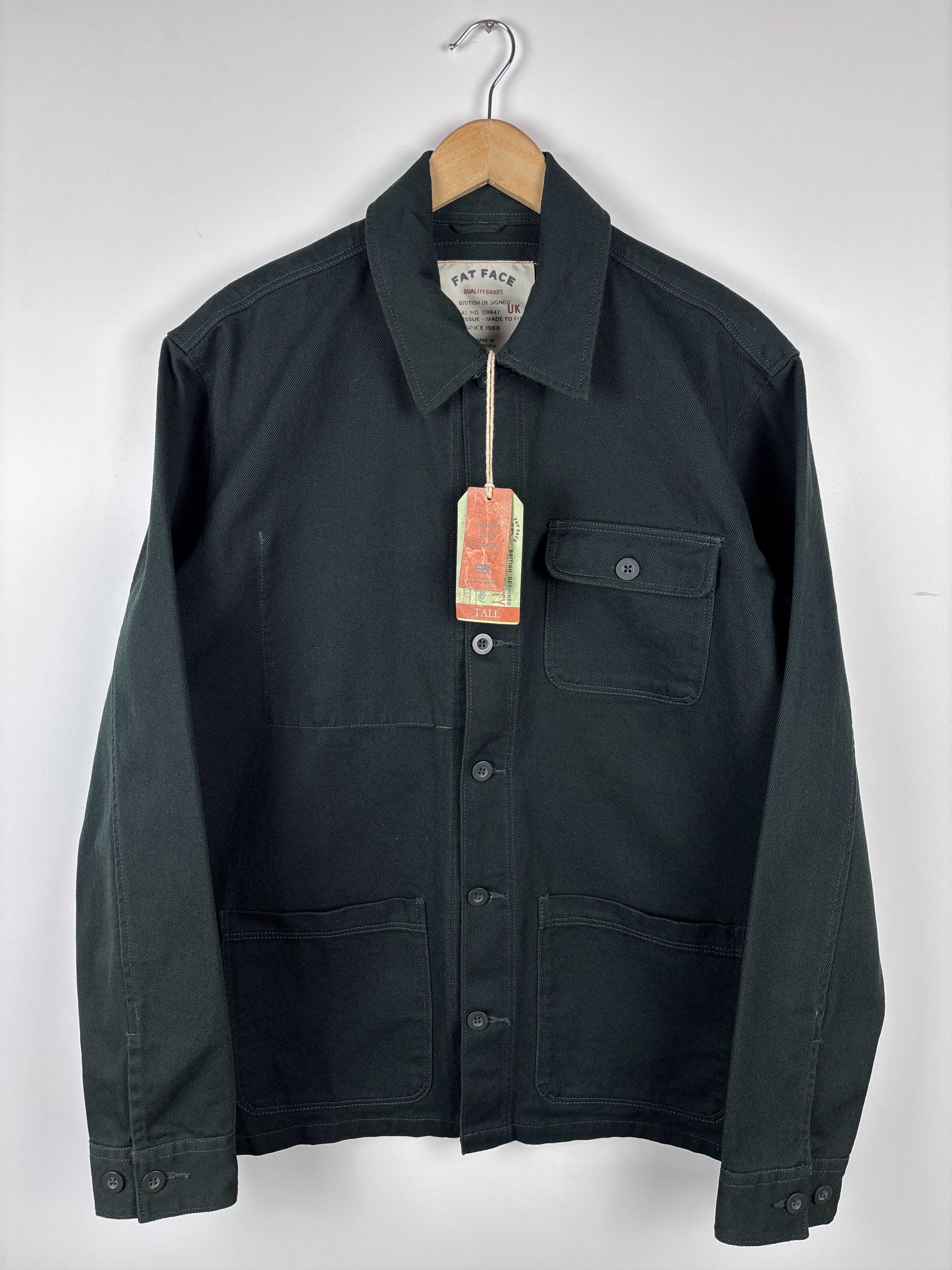 Mens Fat Face Chore Overshirt Denim Jacket Green Dark Size L