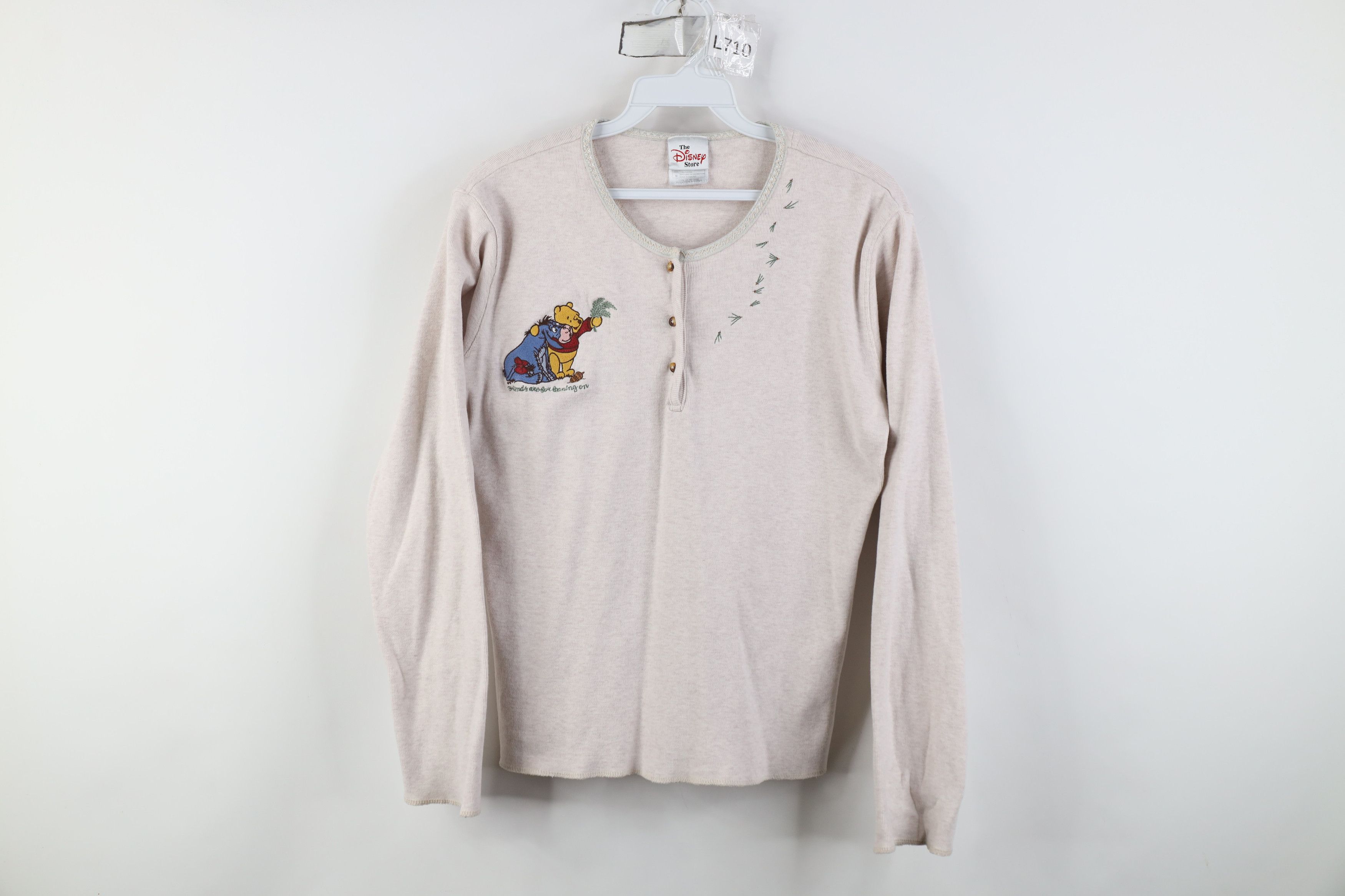 Disney Vintage 90s Disney Knit Winnie the Pooh Henley T-Shirt Beige Size M / US 6-8 / IT 42-44 - 1 Thumbnail