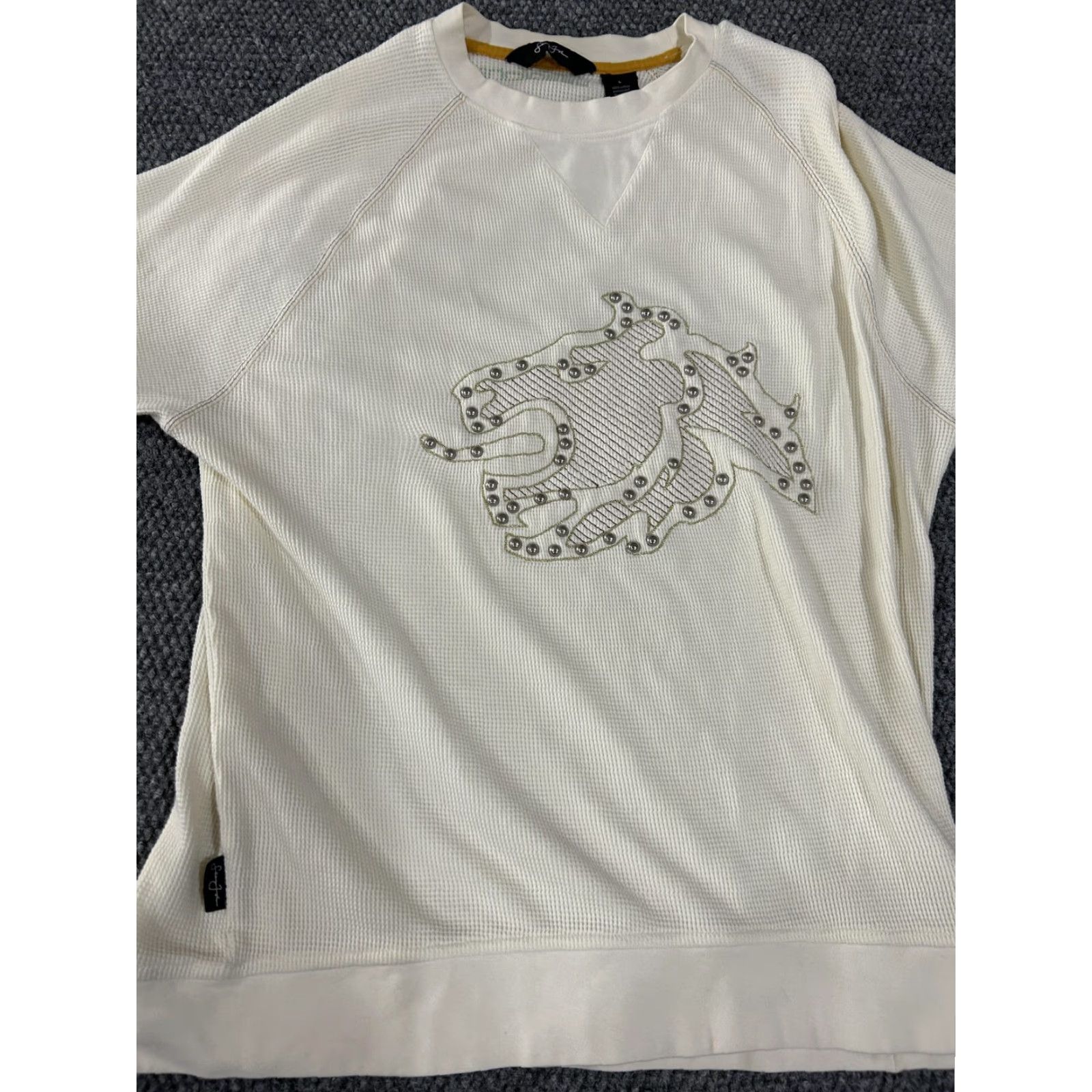 Sean John Sean John Shirt Mens L White Waffle Knit Long Sleeve Lion Graphic Thermal Size US L / EU 52-54 / 3 - 3 Thumbnail