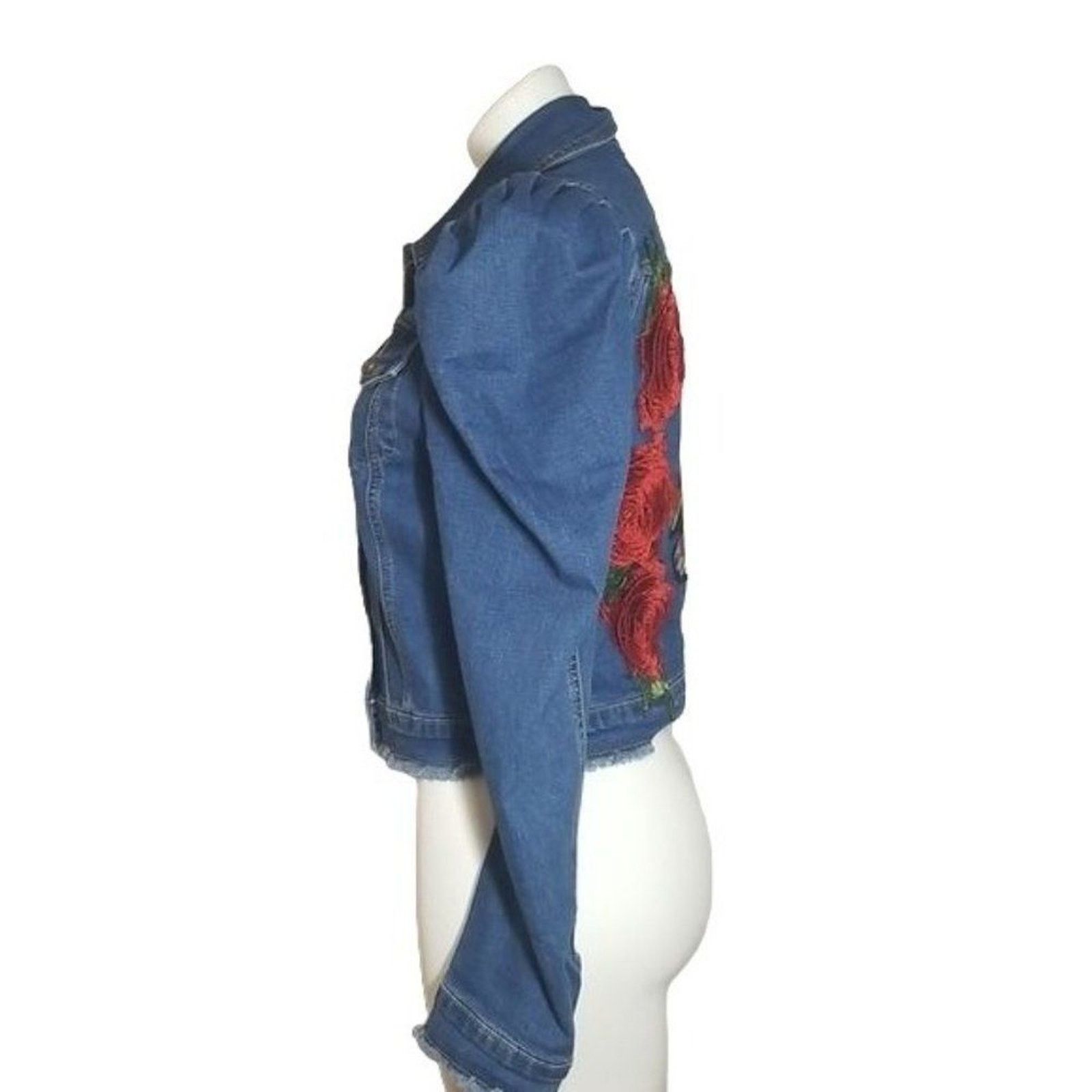 Other Denimland Tiger Rose Puff Shoulder Denim Jacket Size M / US 6-8 / IT 42-44 - 6 Thumbnail