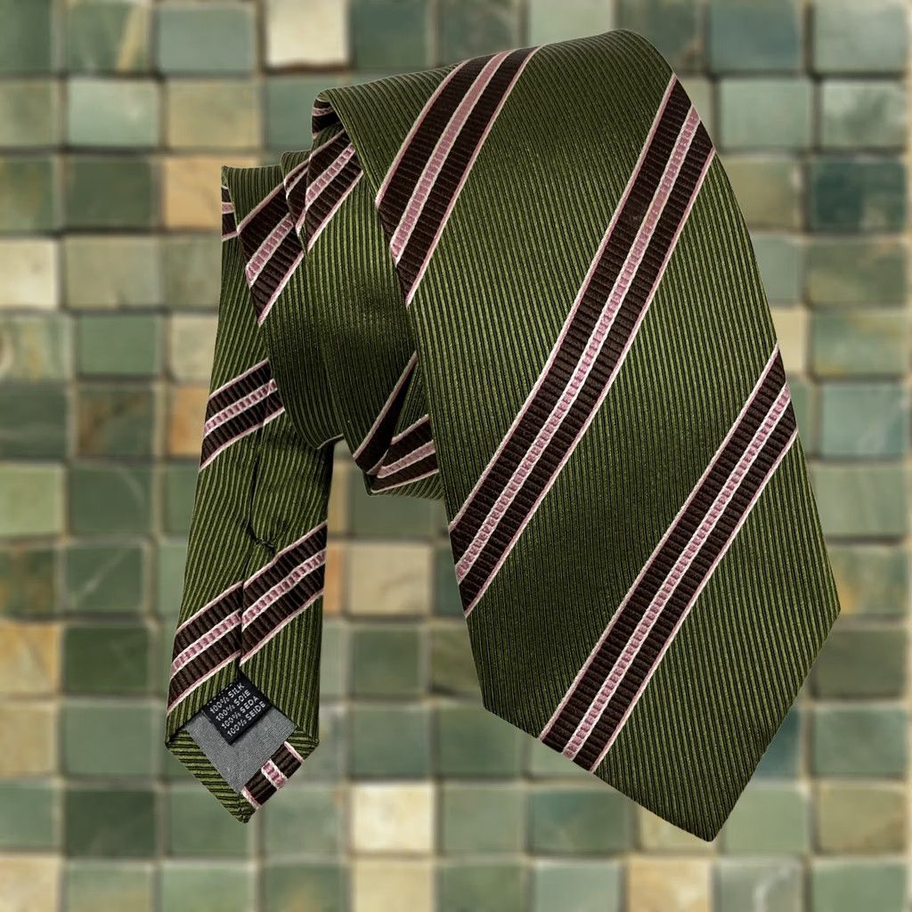 Vintage VINTAGE Angelo Stanganini Tie Striped Silk Green Firenze Men’s Necktie Size ONE SIZE - 1 Thumbnail