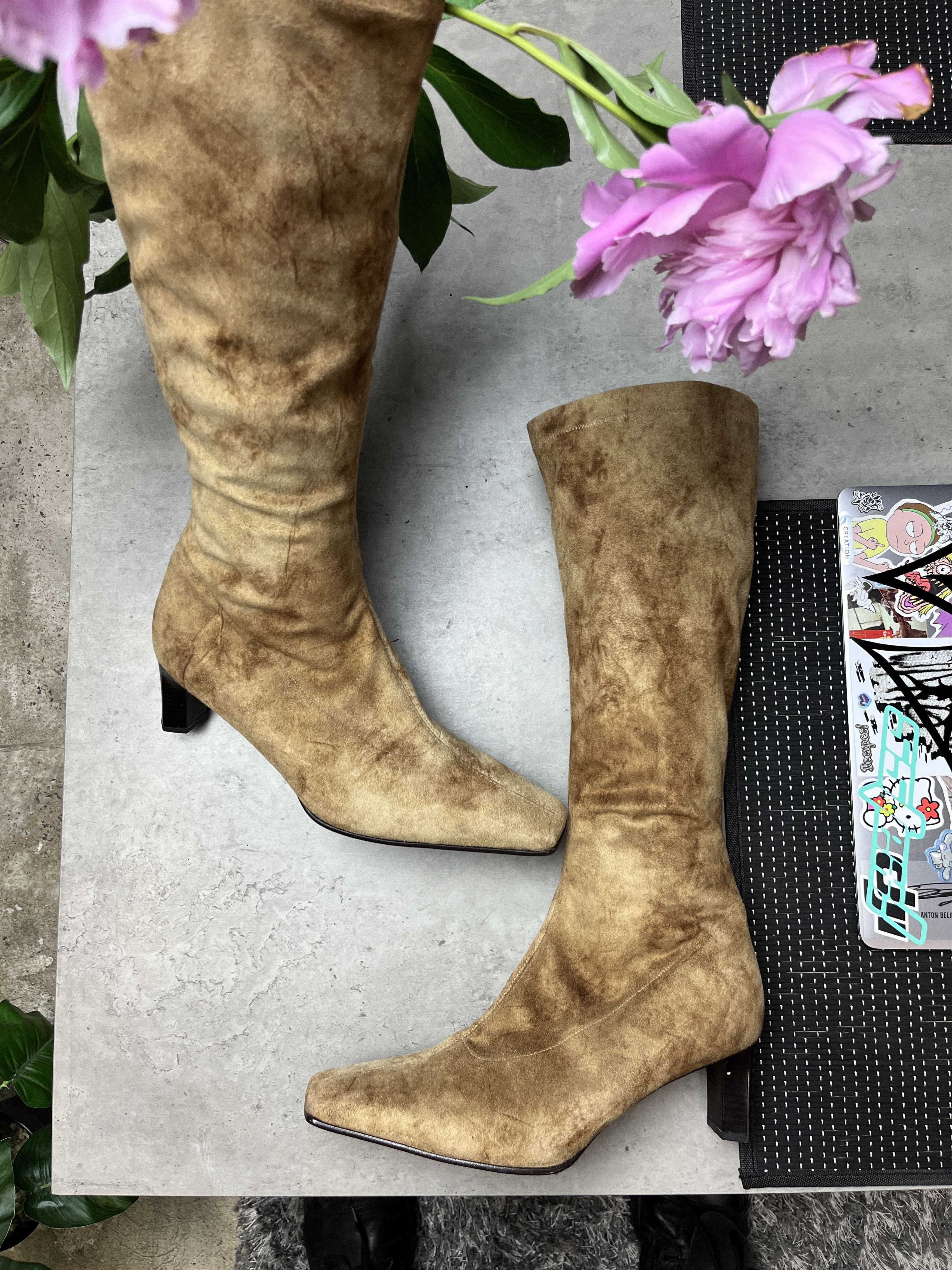 Other 1990s SUEDE SQUARE TOE TALL KITTEN HEEL BOOTS - 5148 Size US 7.5 / IT 37.5 - 5 Thumbnail