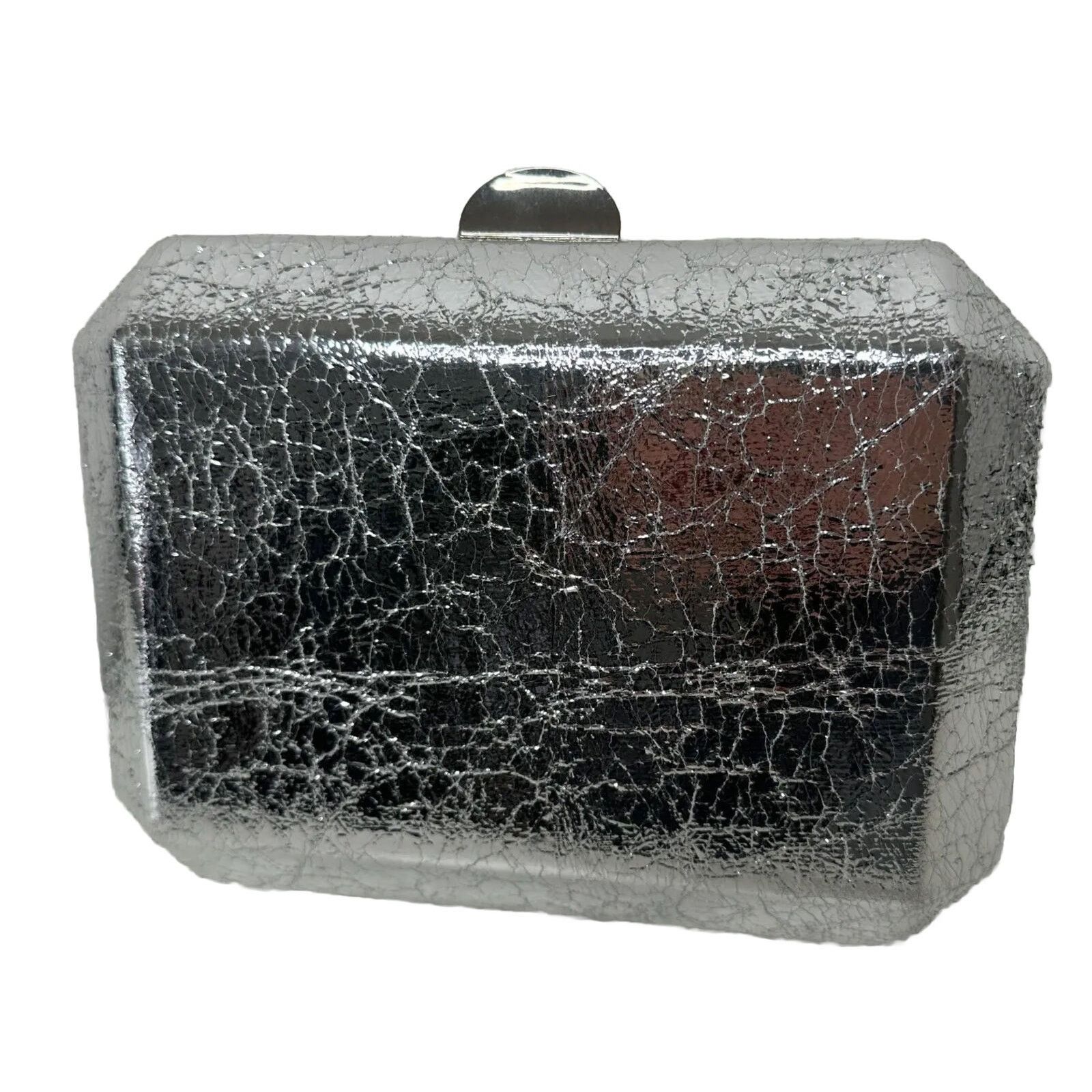 Other Lulu's Silver Metallic Box Snap Clutch Purse & Chain Strap Size ONE SIZE - 2 Thumbnail