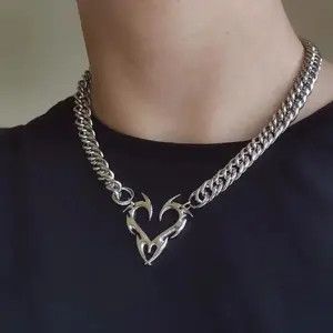 Jewelry Punk Hollow Flame Love Heart Pendant Necklaces Size ONE SIZE - 4 Thumbnail