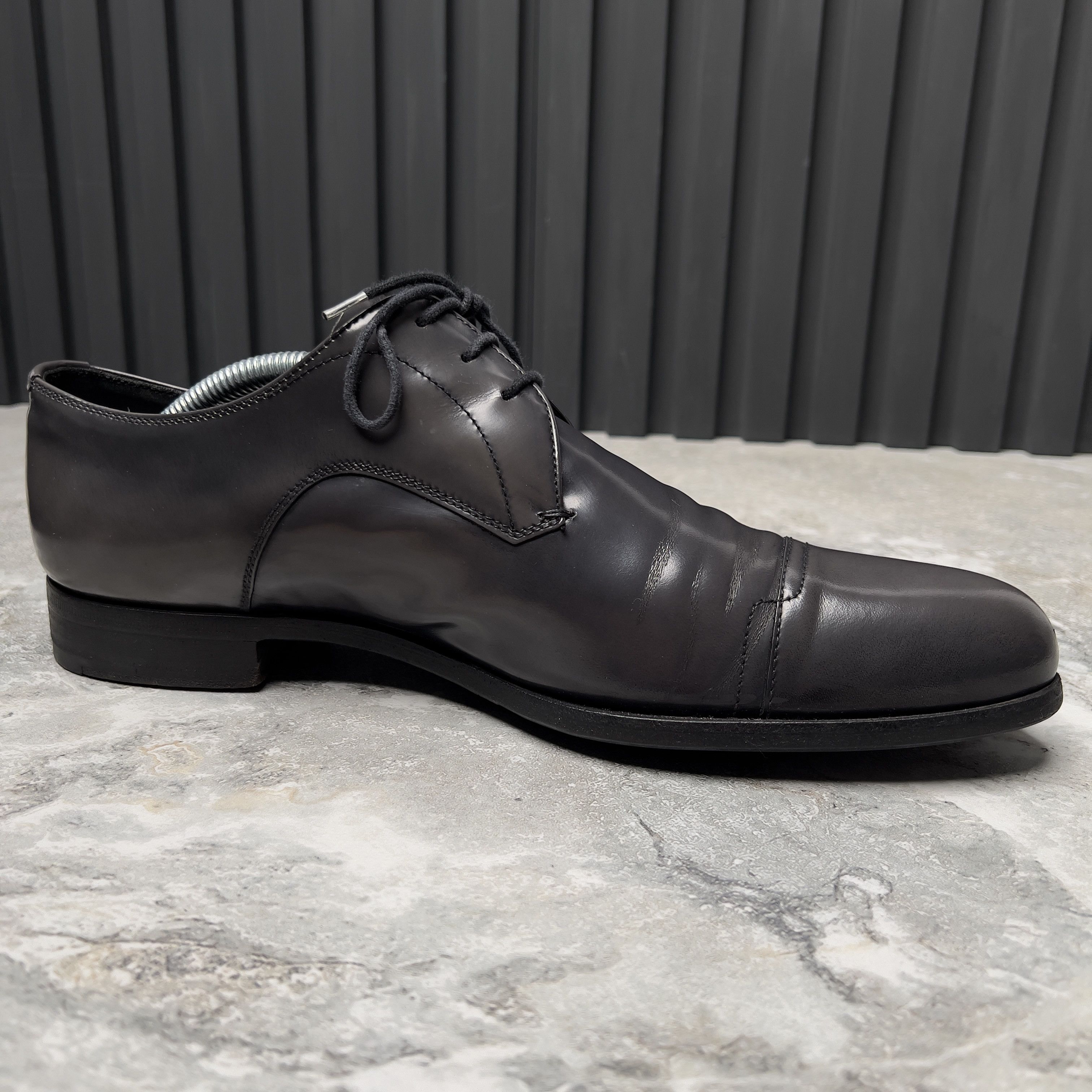 Prada PRADA Dress Derby Lase Up Graphite Patent Leather Size US 8 / EU 41 - 7 Thumbnail