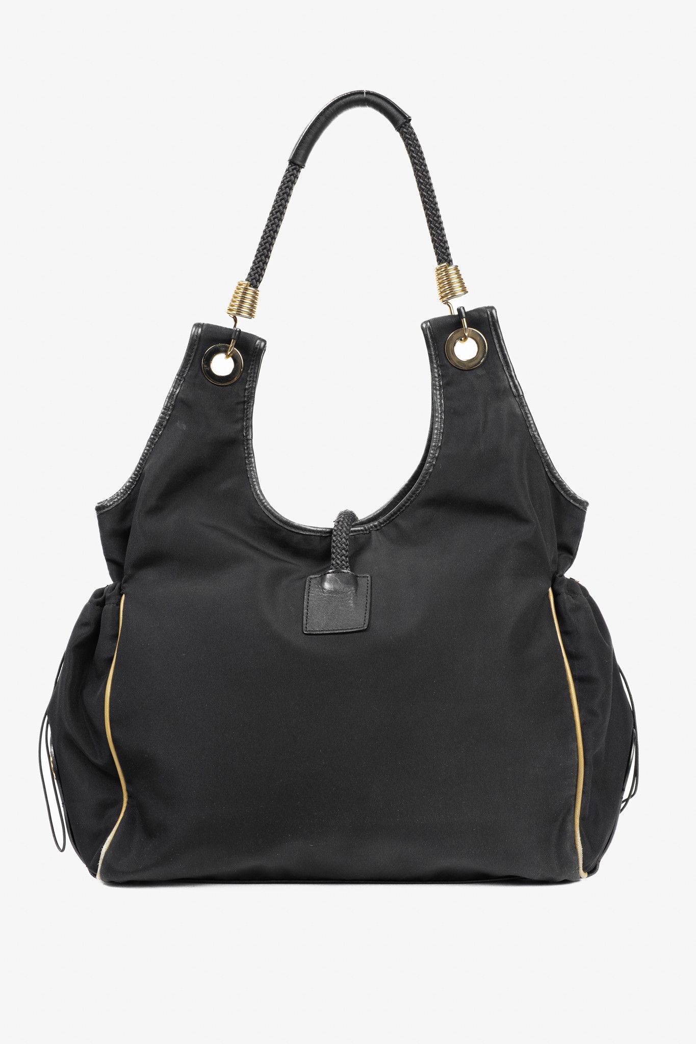 Escada Sport Escada Sport Black Nylon Leather-Trim Rope-Strap Hobo Size ONE SIZE - 4 Thumbnail