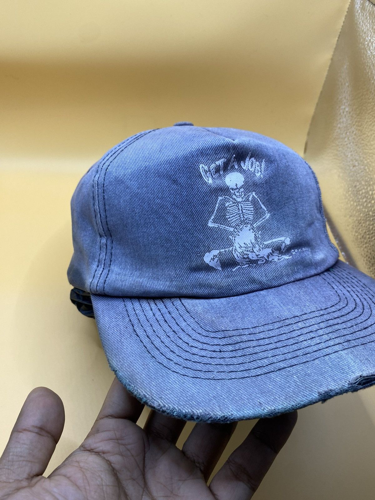 Fashion Victim 1990s FASHION VICTIM “GET A JOB” SKULL DISTRESSED FADED CAP Size ONE SIZE - 6 Thumbnail