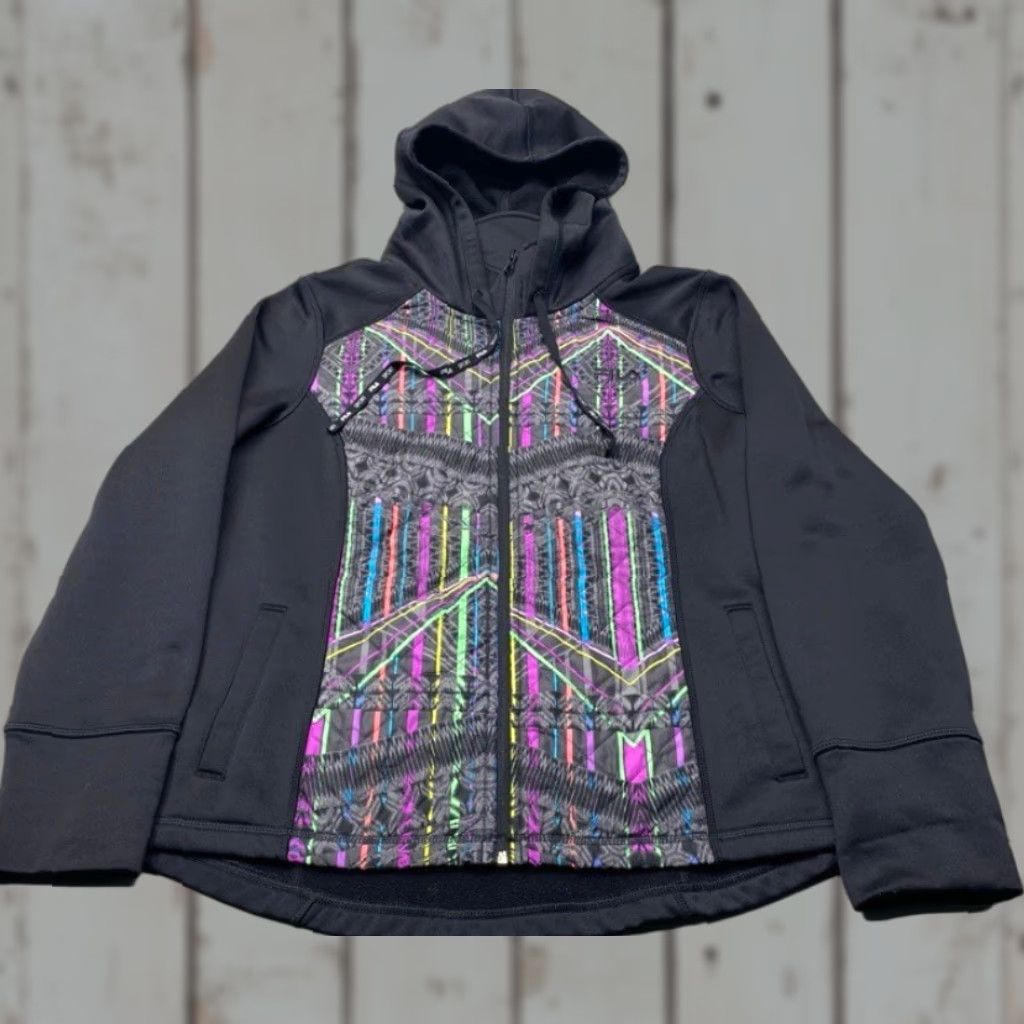 Fila Fila Sport Sweatshirt Womens Large Full Zip Hooded Fleece Geometric Design Size L / US 10 / IT 46 - 1 Thumbnail
