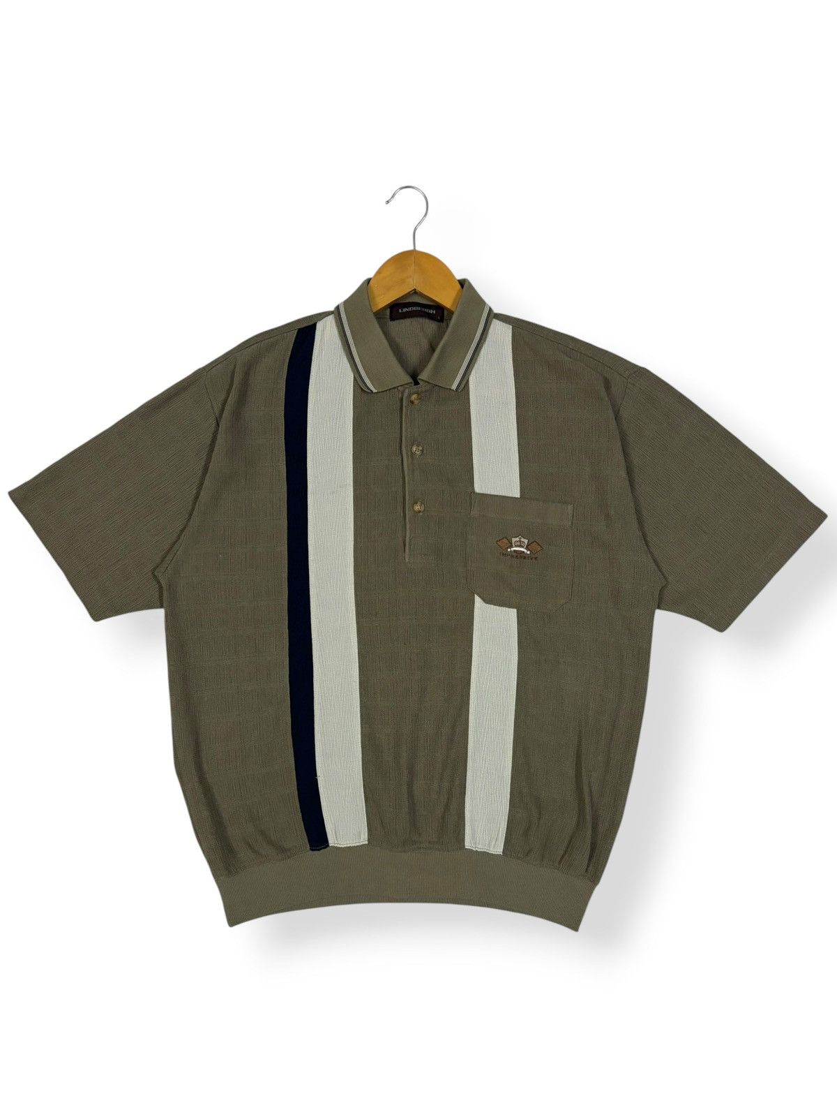 Japanese Brand Vintage Lindbergh Stripes Technical Knit Pocket Polo Shirt Size US M / EU 48-50 / 2 - 1 Thumbnail