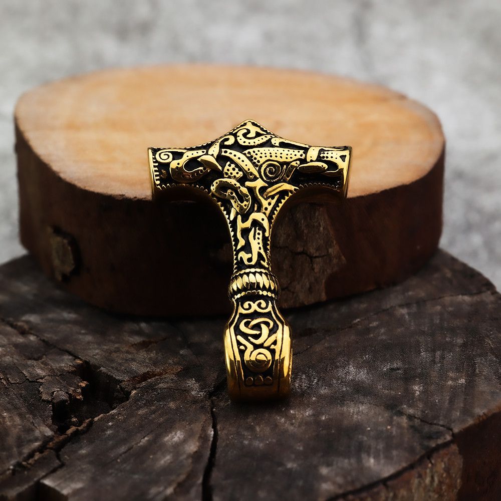 Jewelry Nordic Viking Pirates Thor's Hammer Dominant Carved Necklace Size ONE SIZE - 5 Thumbnail
