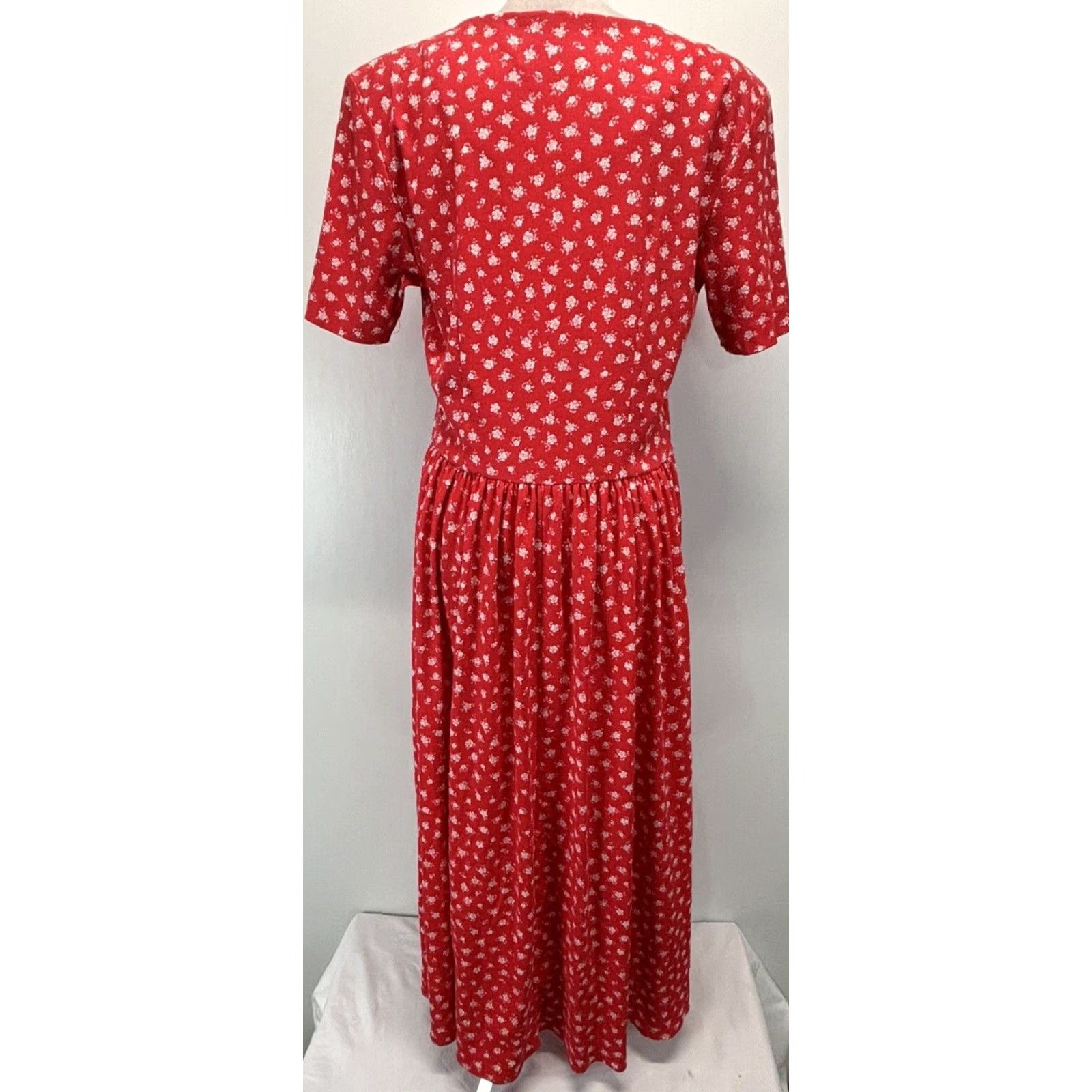Vintage VINTAGE Fenwick Floral Midi Dress Womens Medium Red Cottagecore 1990s Prairie Casual Size M / US 6-8 / IT 42-44 - 3 Thumbnail