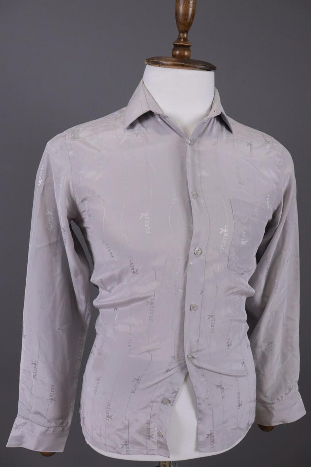 Playboy Play Boy Silk Look Striped Logo Printed Shirt Size 33 / 34 Size US M / EU 48-50 / 2 - 8 Thumbnail