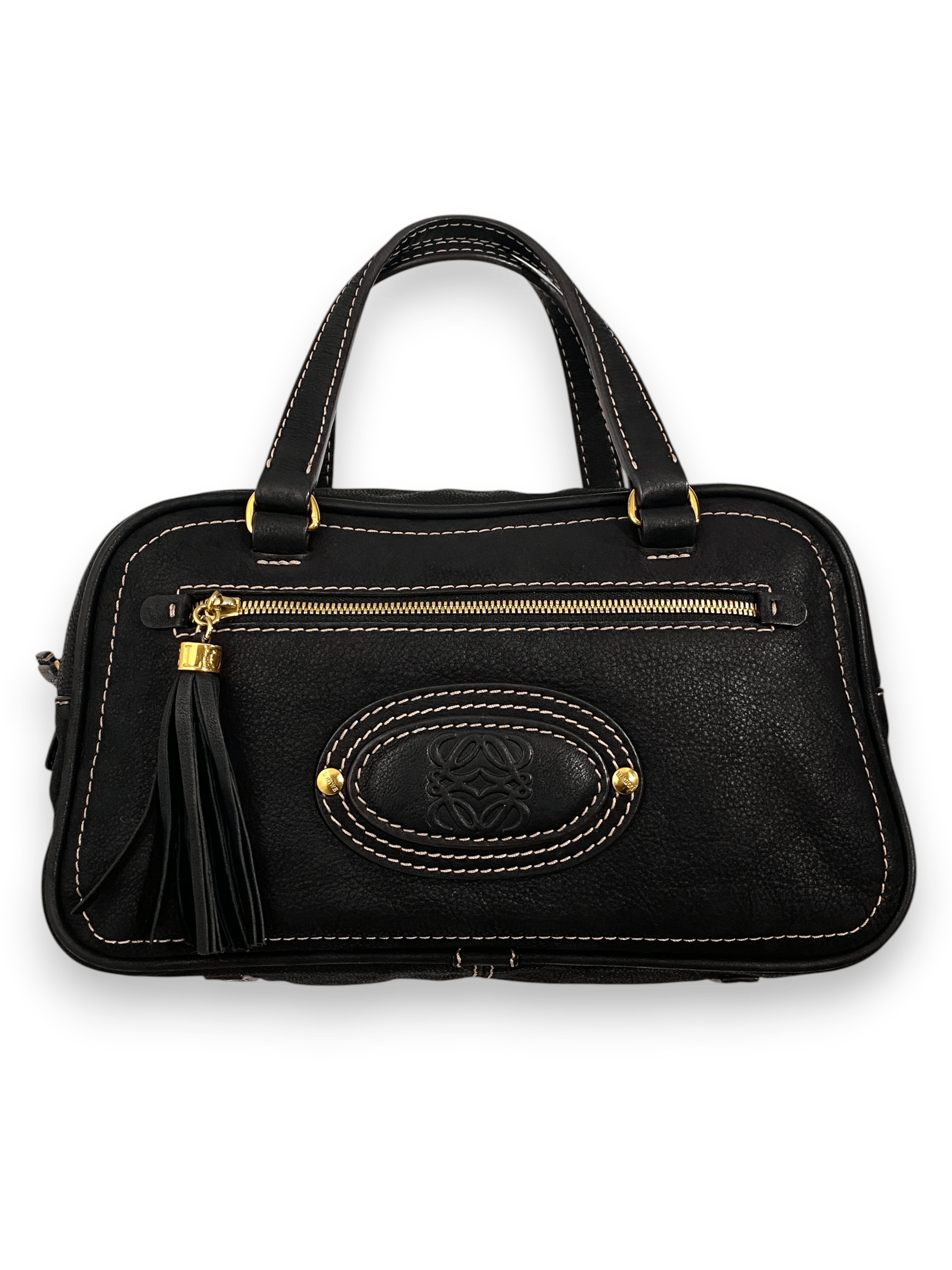 Loewe Loewe Anagram Logo Black Leather Black Bowling Tote Hand Bag Size ONE SIZE - 1 Thumbnail