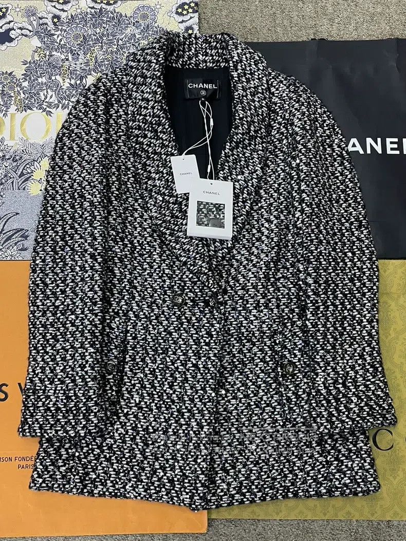 Chanel Black and white colour block sequin lapel double-br