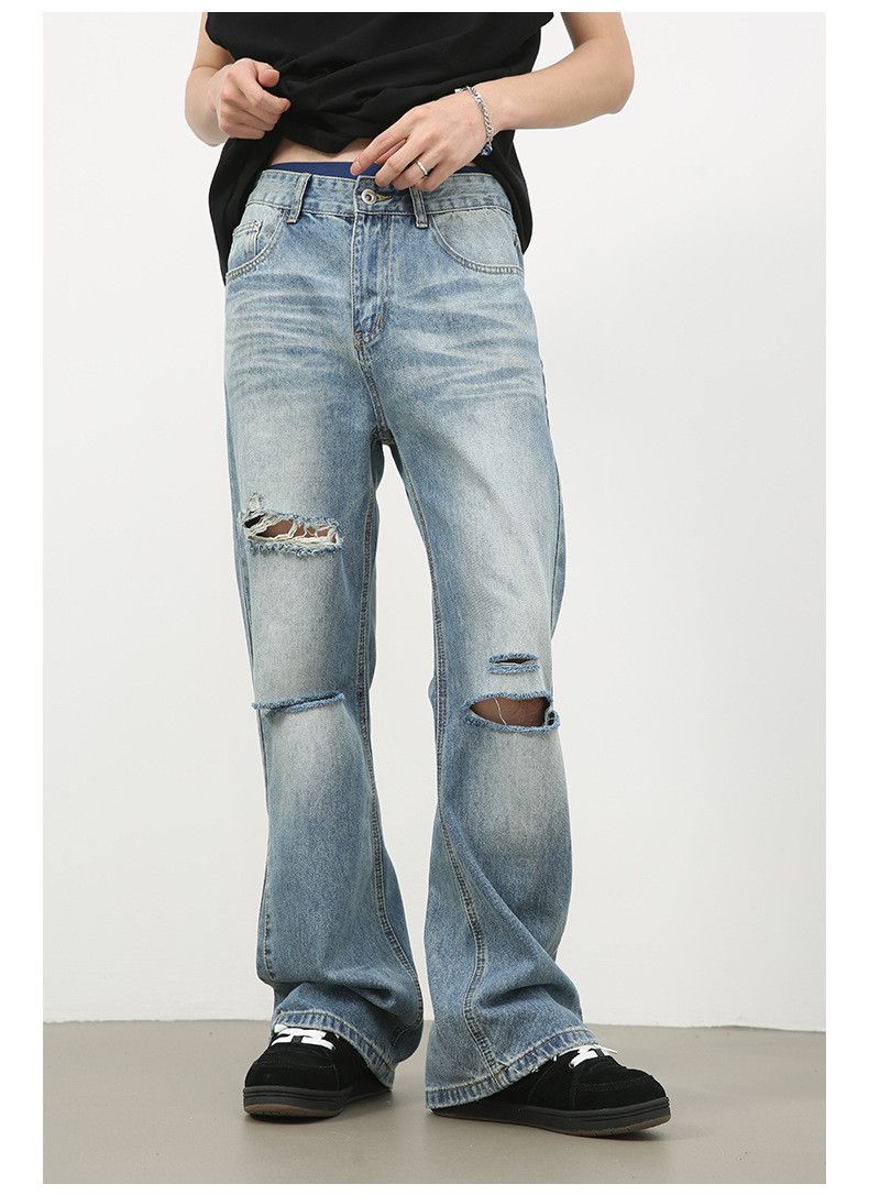 Japanese Brand × Jean Ripped washed high street men's loose straight bootcut jeans Size US 32 / EU 48 - 1 Thumbnail