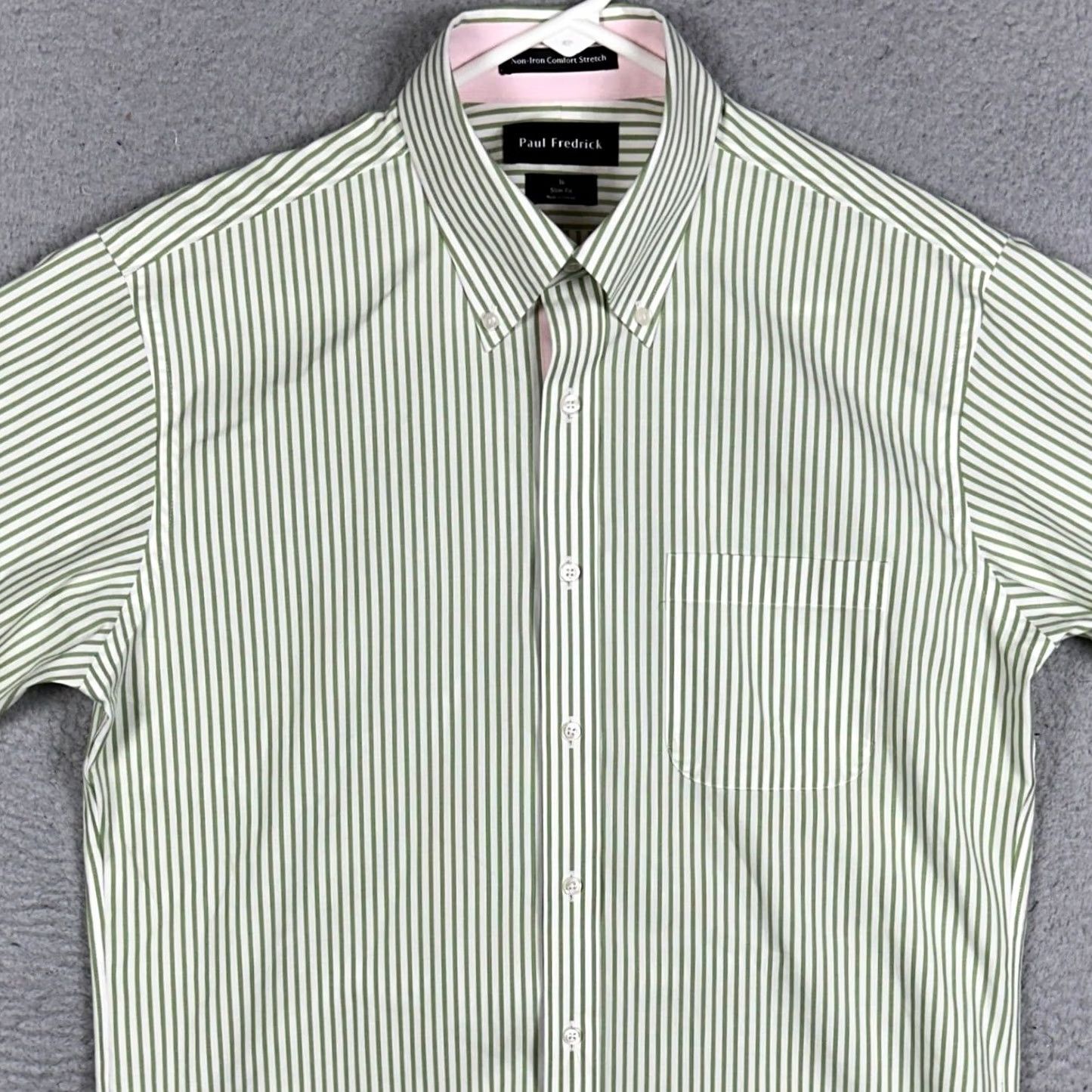Vintage Paul Fredrick Shirt Mens L Green White Striped Slim Fit Button-Down Short Sleeve Size US L / EU 52-54 / 3 - 2 Thumbnail