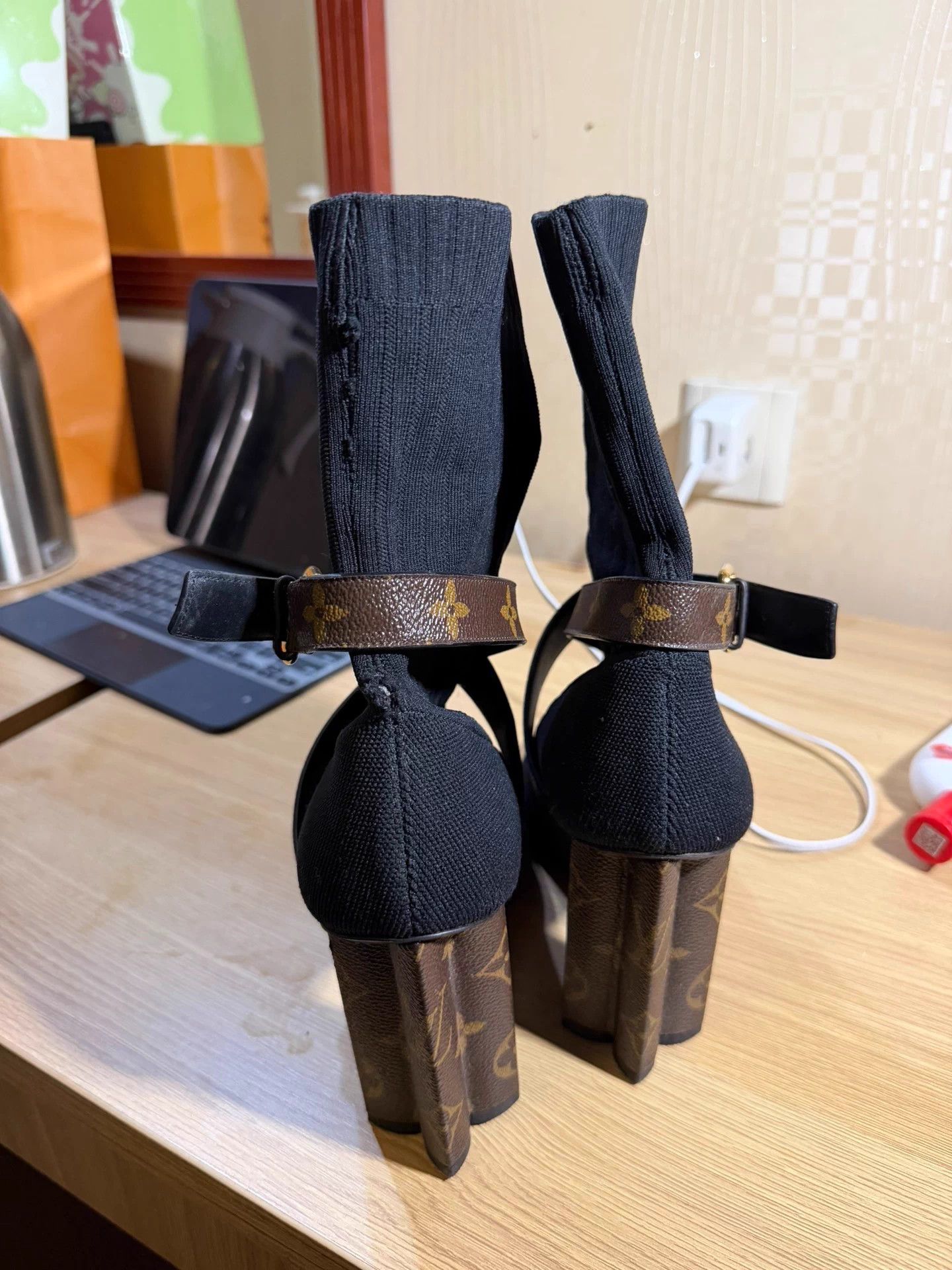 Louis Vuitton LV Monogram Black Knit Ankle Boots Used 38 EU Size US 7 / IT 37 - 2 Thumbnail