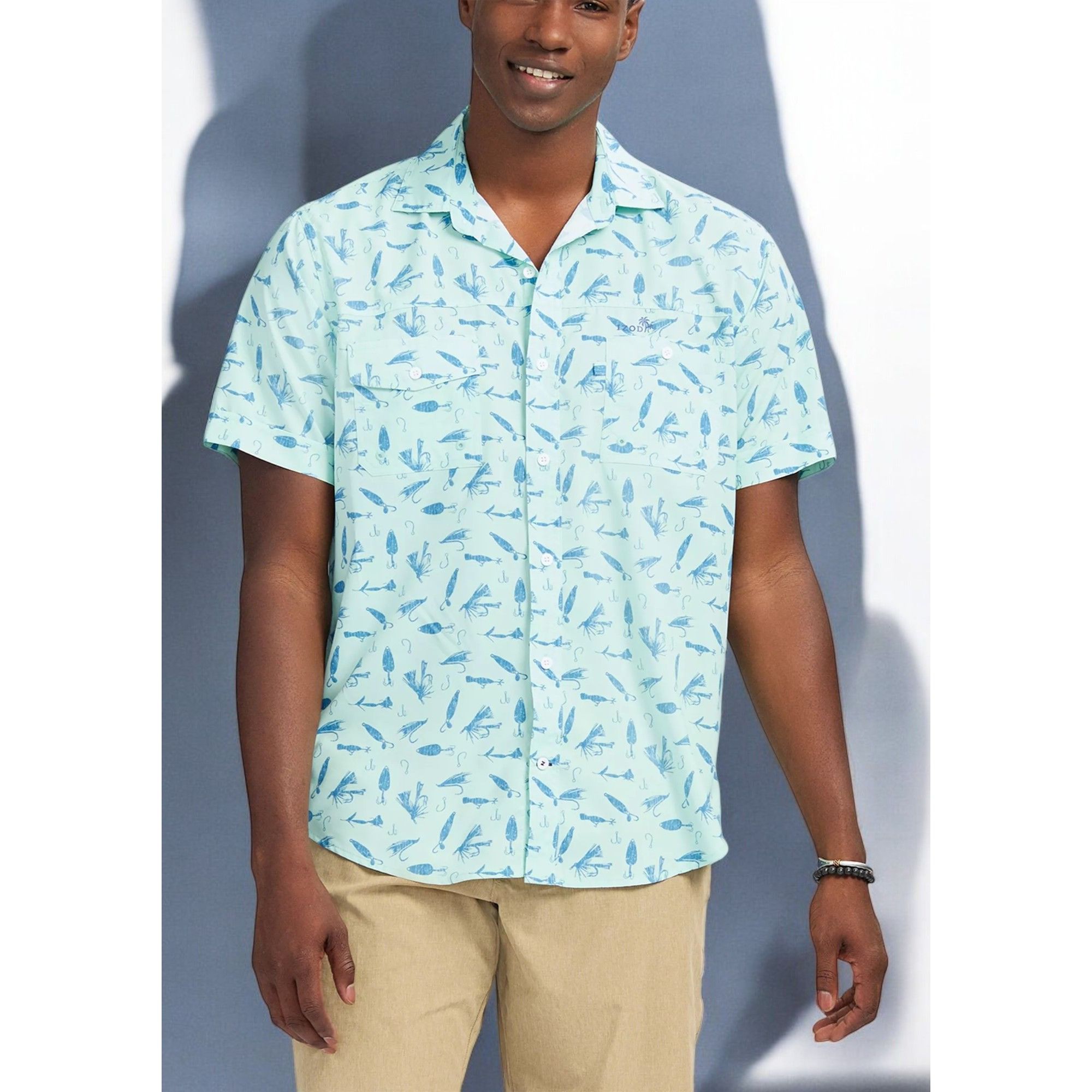 Izod Izod Sunshield Performance Short Sleeve Printed Button Down Size US L / EU 52-54 / 3 - 8 Thumbnail