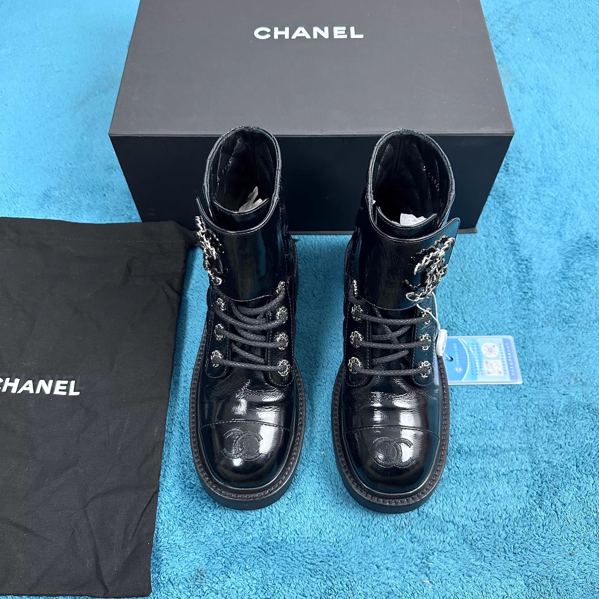 Chanel Chanel Quilted Leather Lace-up Boots Black 35.5 Size US 5 / IT 35 - 1 Thumbnail