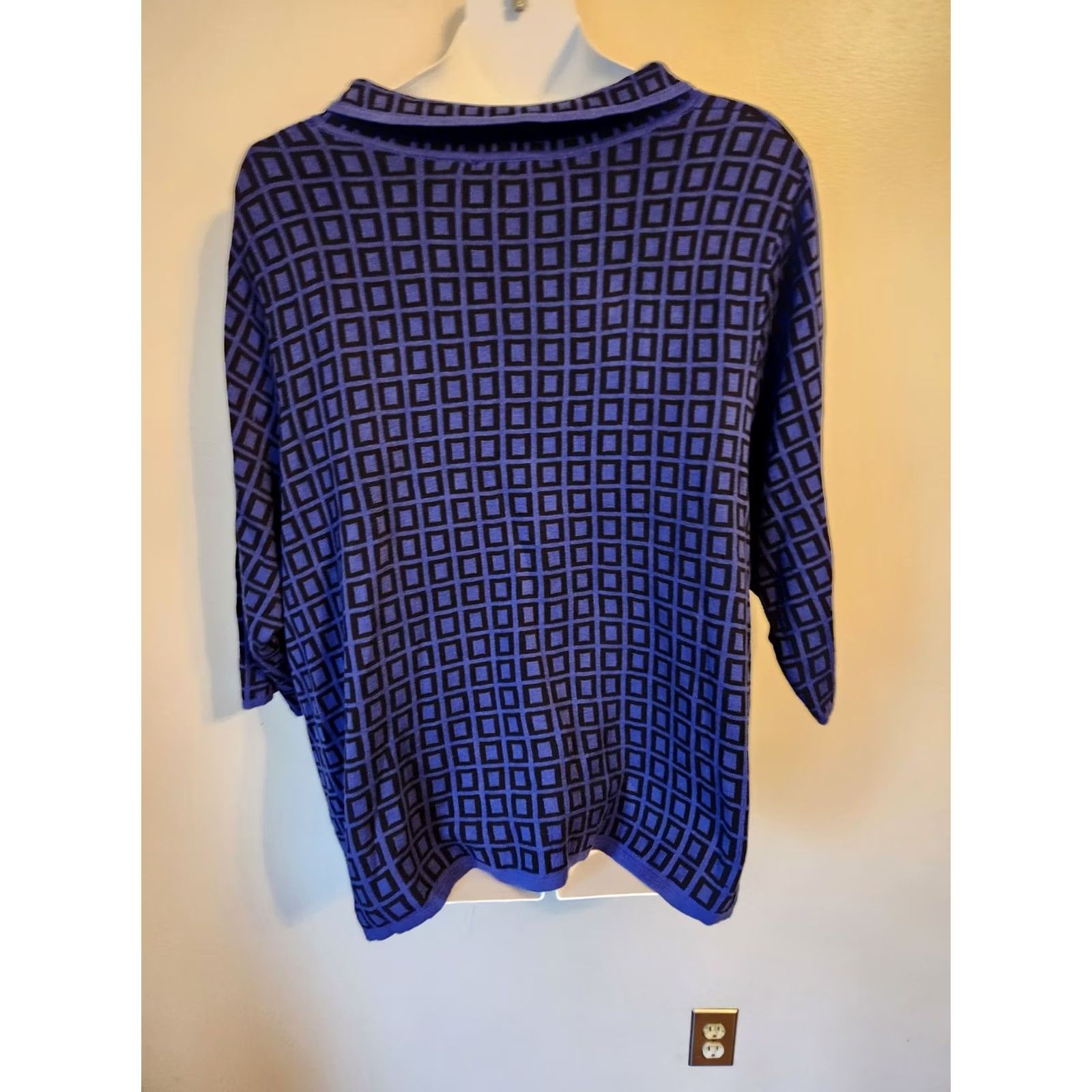 Vintage Liz & Me Platinum Collection Cardigan Indigo Royal Blue 3X Button Front Knit 100% Cotton Geometric Women Plus Size Mulit Occasion Woolless? Size XXL / US 16-18 / IT 52-54 - 6 Thumbnail