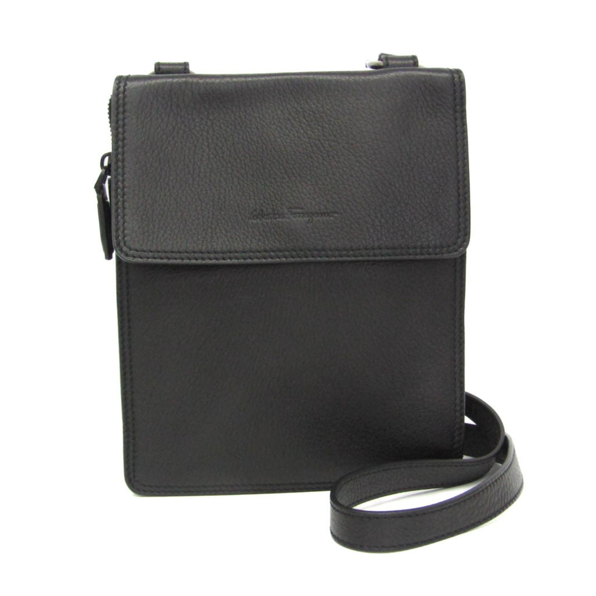 Salvatore Ferragamo Bi-fold Storage Bag FZ-24 A392 MenWomen LeatherNylon Shoulder BagTote Bag Black