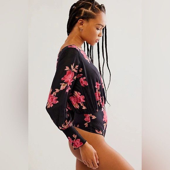 Free People Free people Floral Black and Pink Long Sleeve Bodysuit med Size M / US 6-8 / IT 42-44 - 7 Thumbnail