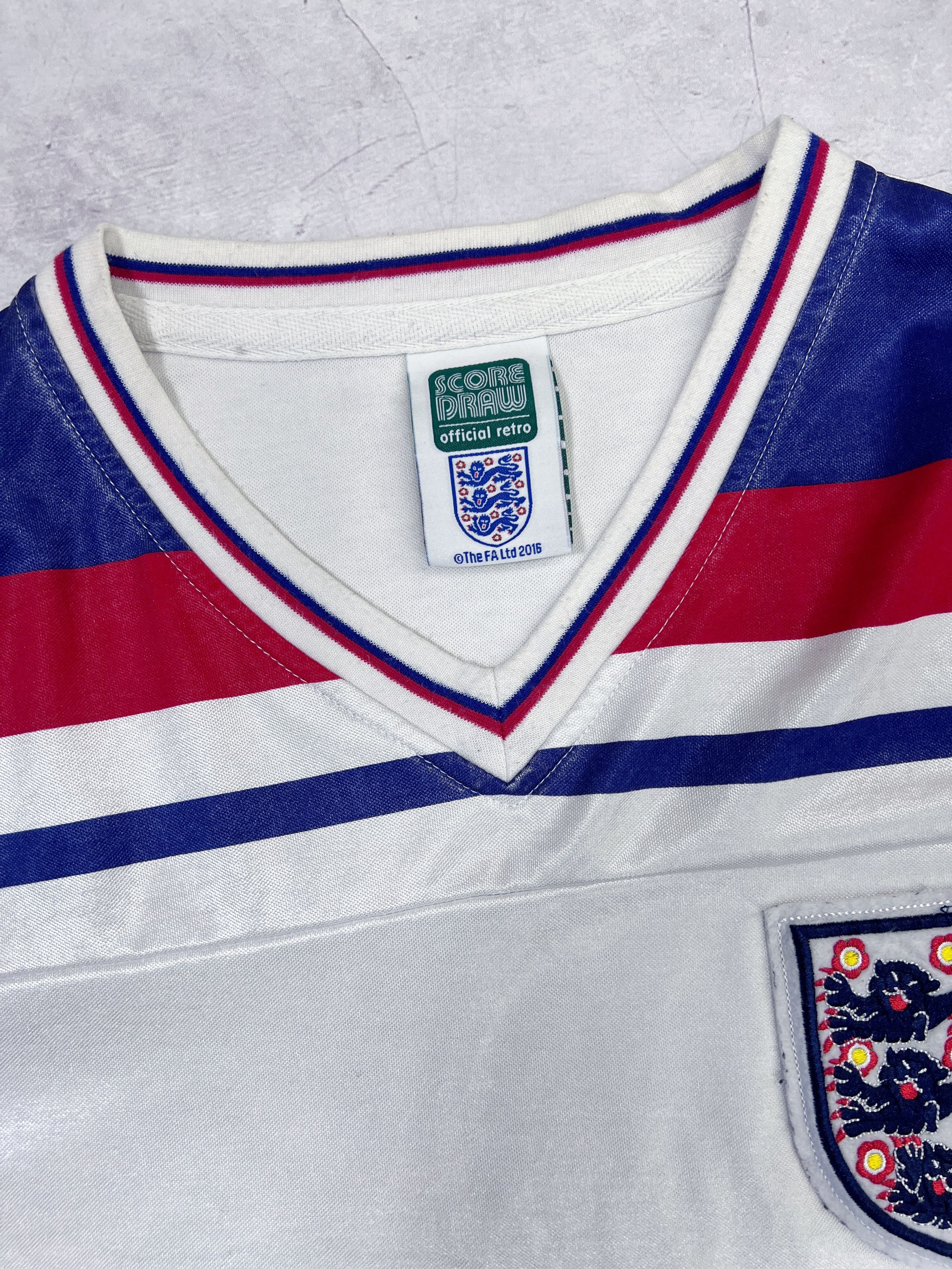 Vintage 1980 - 82 Score Draw England Home Football Shirt Jersey Size US L / EU 52-54 / 3 - 6 Thumbnail