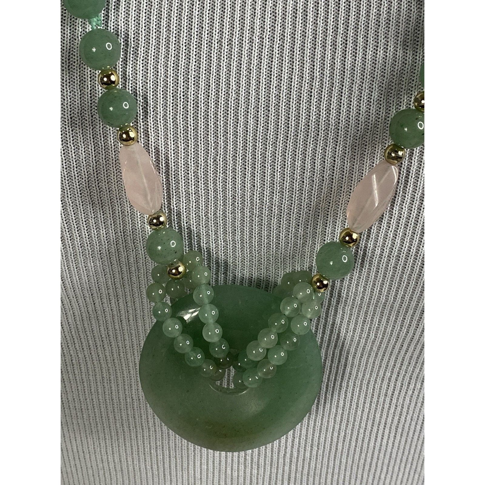 The Unbranded Brand VTG Statement 8mm Green Jade Bead & Rose Quartz 30" Necklace Size ONE SIZE - 2 Thumbnail