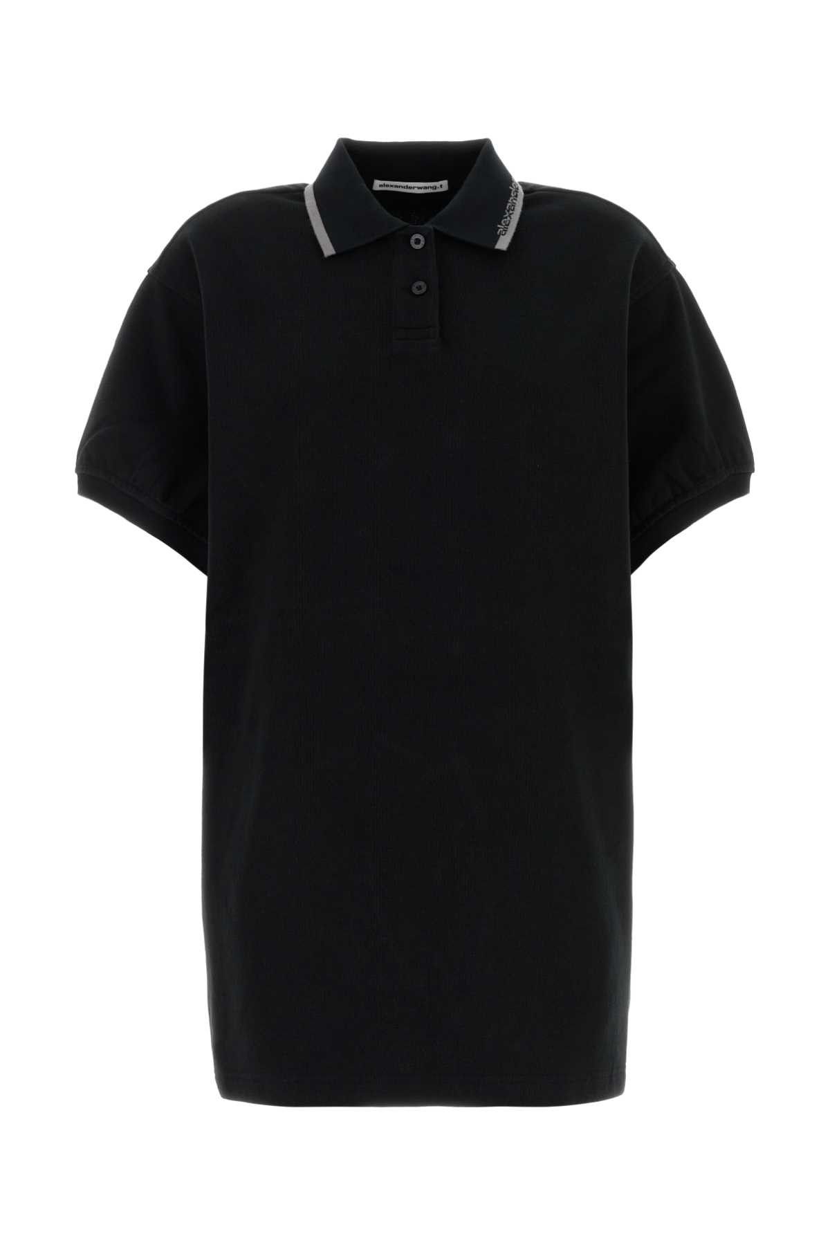 Black Cotton Mini Polo Dress