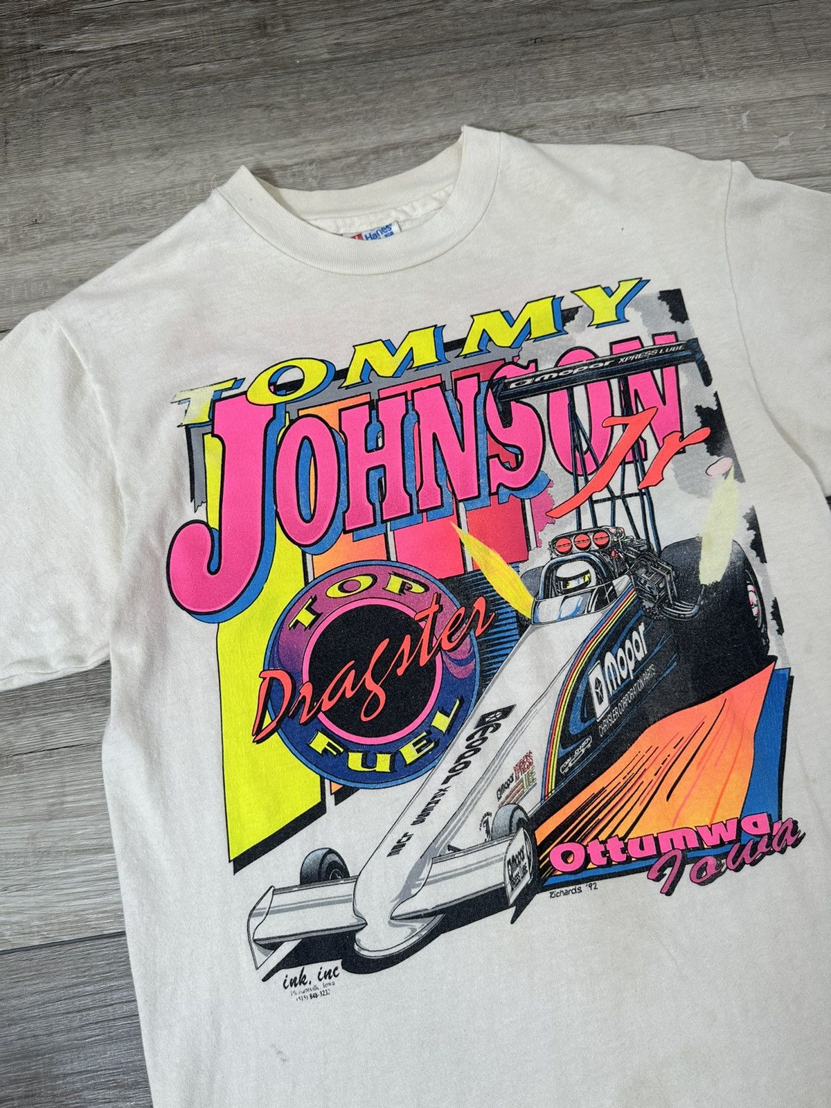 Hanes Single Stitch Neon Tommy Johnson Dragster Fuel White Size US M / EU 48-50 / 2 - 3 Thumbnail