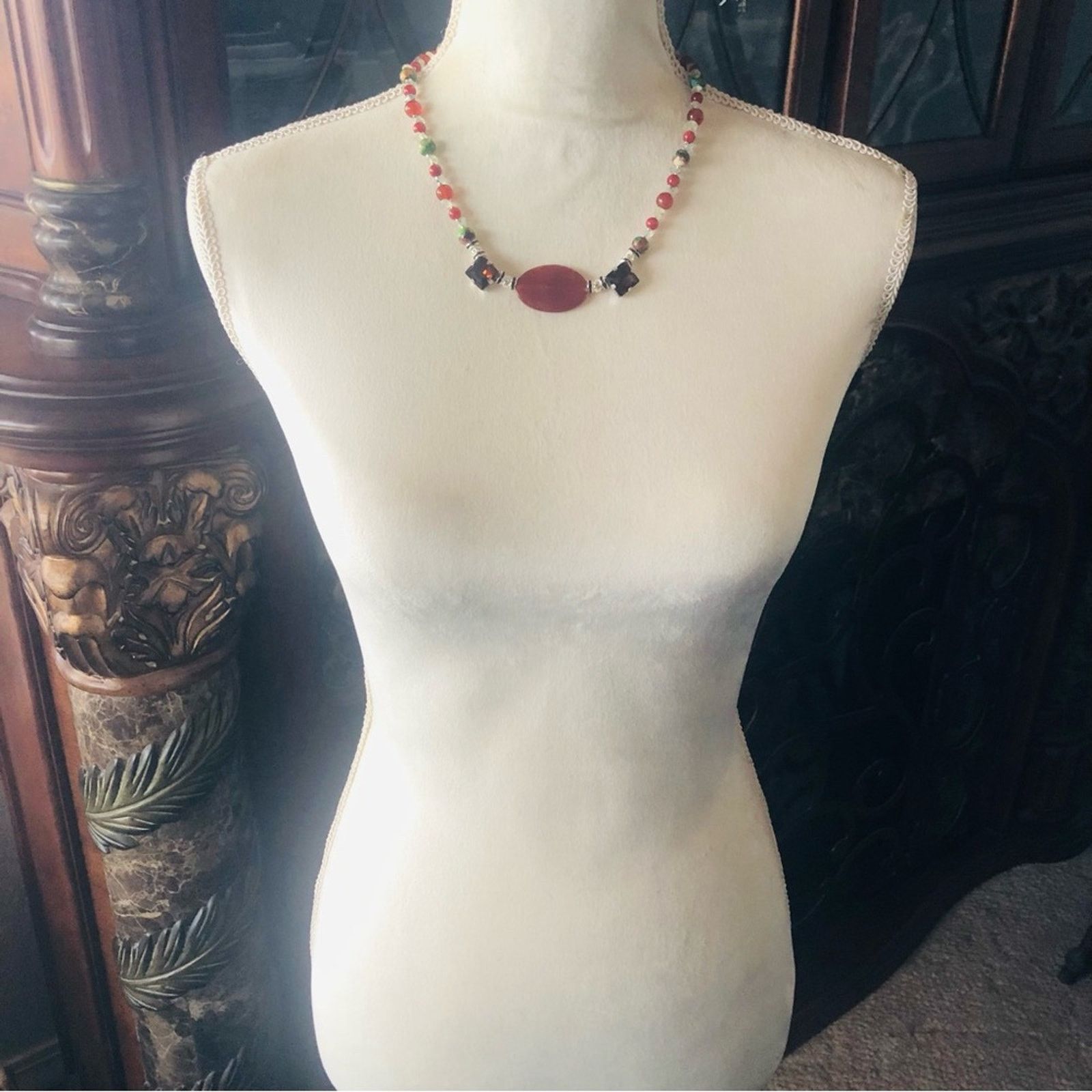 Handmade Handcrafted natural stone carnelian prehnite necklace Size ONE SIZE - 8 Thumbnail