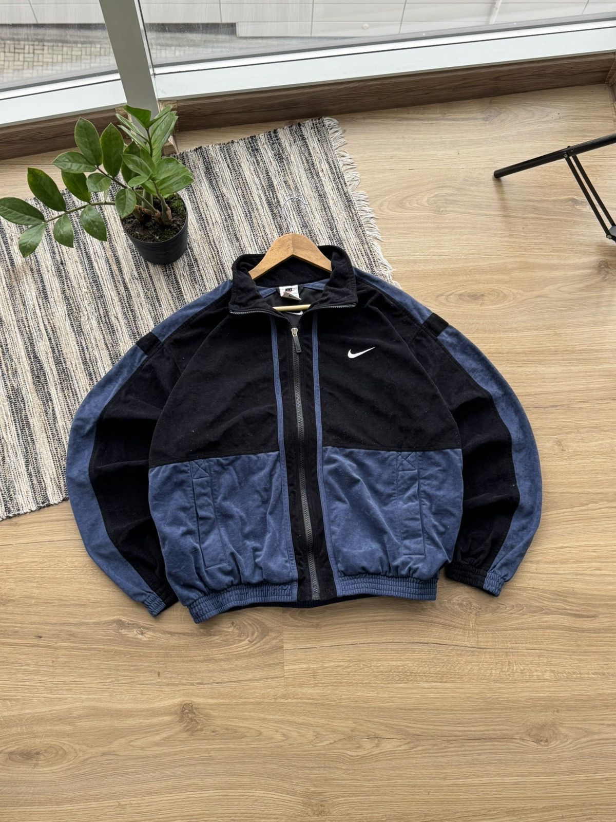 VINTAGE NIKE 90s RETRO TRACK JACKET BLACK BLUE MENS SIZE L
