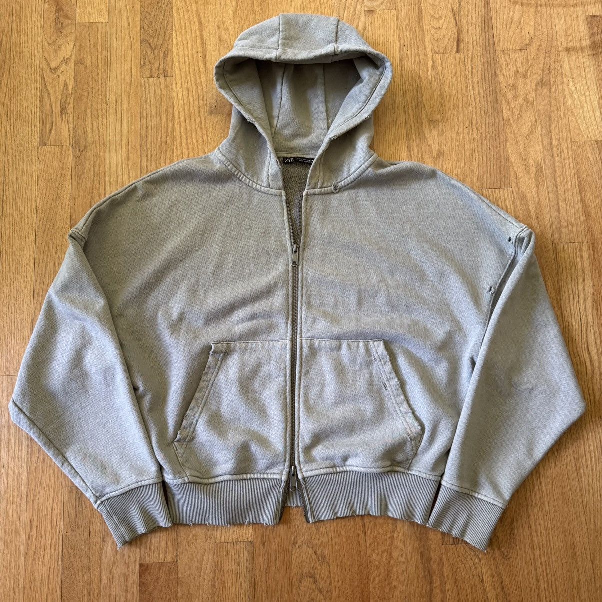 Zara Distressed Cropped Zip Up Hoodie