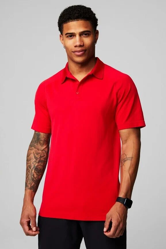 Fabletics Fabletics Training Day Polo Shirt Red Breathable Men Medium Size US M / EU 48-50 / 2 - 1 Thumbnail