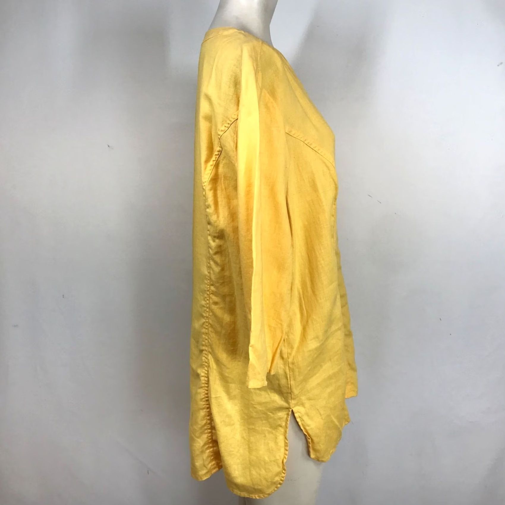 Coldwater Creek COLDwater CREEK Yellow Womens Large 3/4 Sleeve Vneck 100% Linen Top w/Pocket Size L / US 10 / IT 46 - 4 Thumbnail