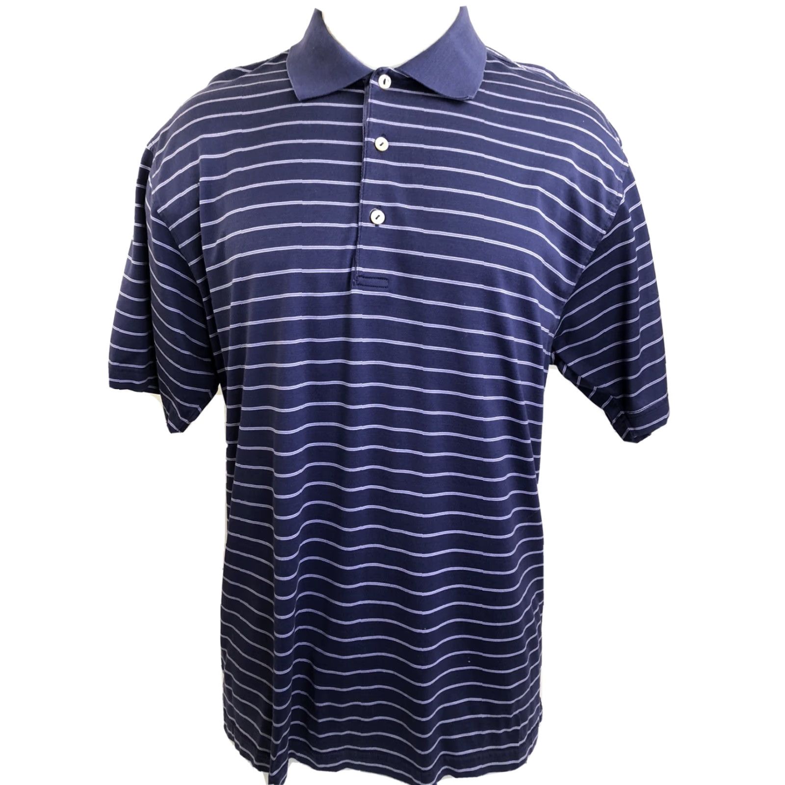 Peter Millar PETER MILLAR Polo Shirt Mens L Golf Striped Purple/White Horizontal Shirt Polo GOLF Mens L Size US L / EU 52-54 / 3 - 2 Thumbnail