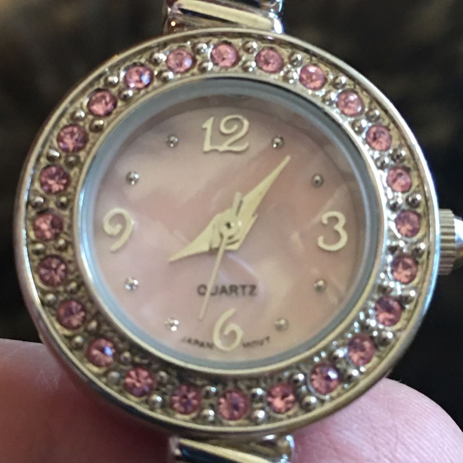 Jewelry Ladies shiny silver tone pink rhinestone watch Size ONE SIZE - 8 Thumbnail