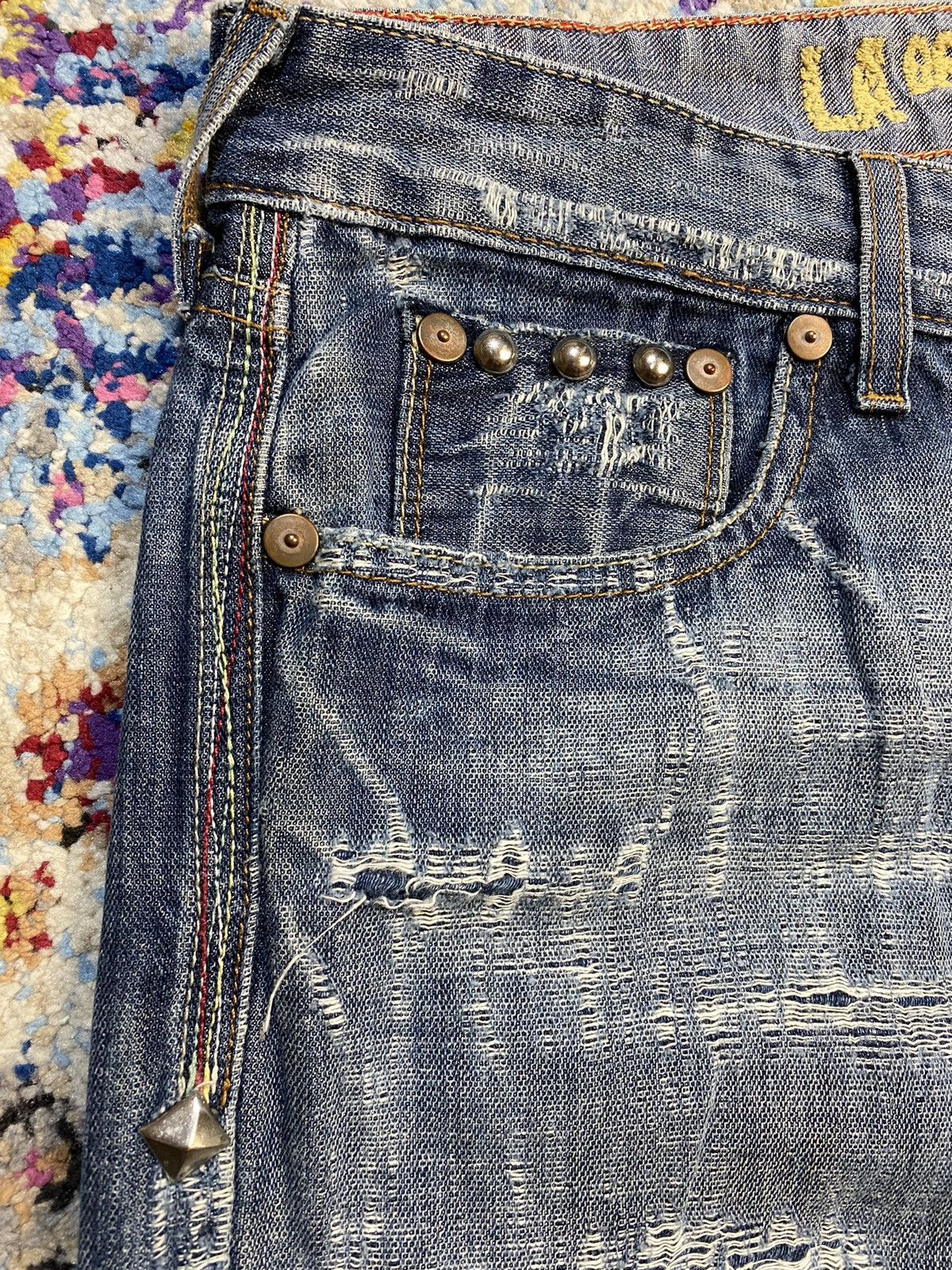 Other LA Denim Atelier Studs Ripped Flared Boot Cut Jeans Size US 30 / EU 46 - 12 Thumbnail