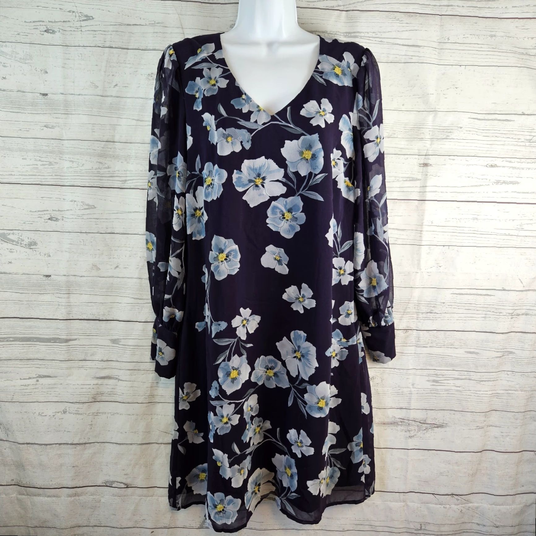 Vintage Cabi 4018 Womens Ellery Dress Sz M Purple Blue Floral Long Sleeve Size M / US 6-8 / IT 42-44 - 2 Thumbnail